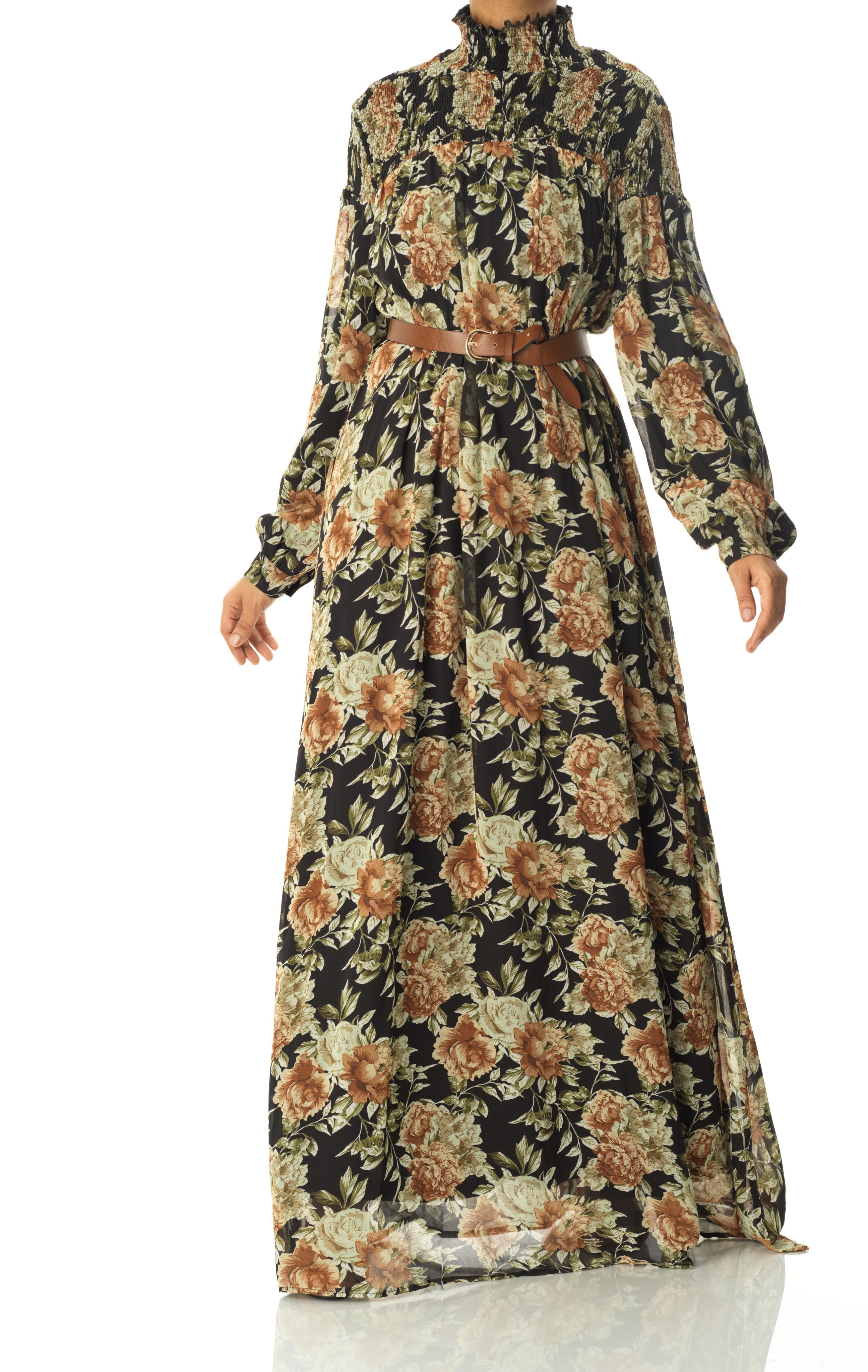 pretty Floral umbrella chiffon maxi dress Kabayare