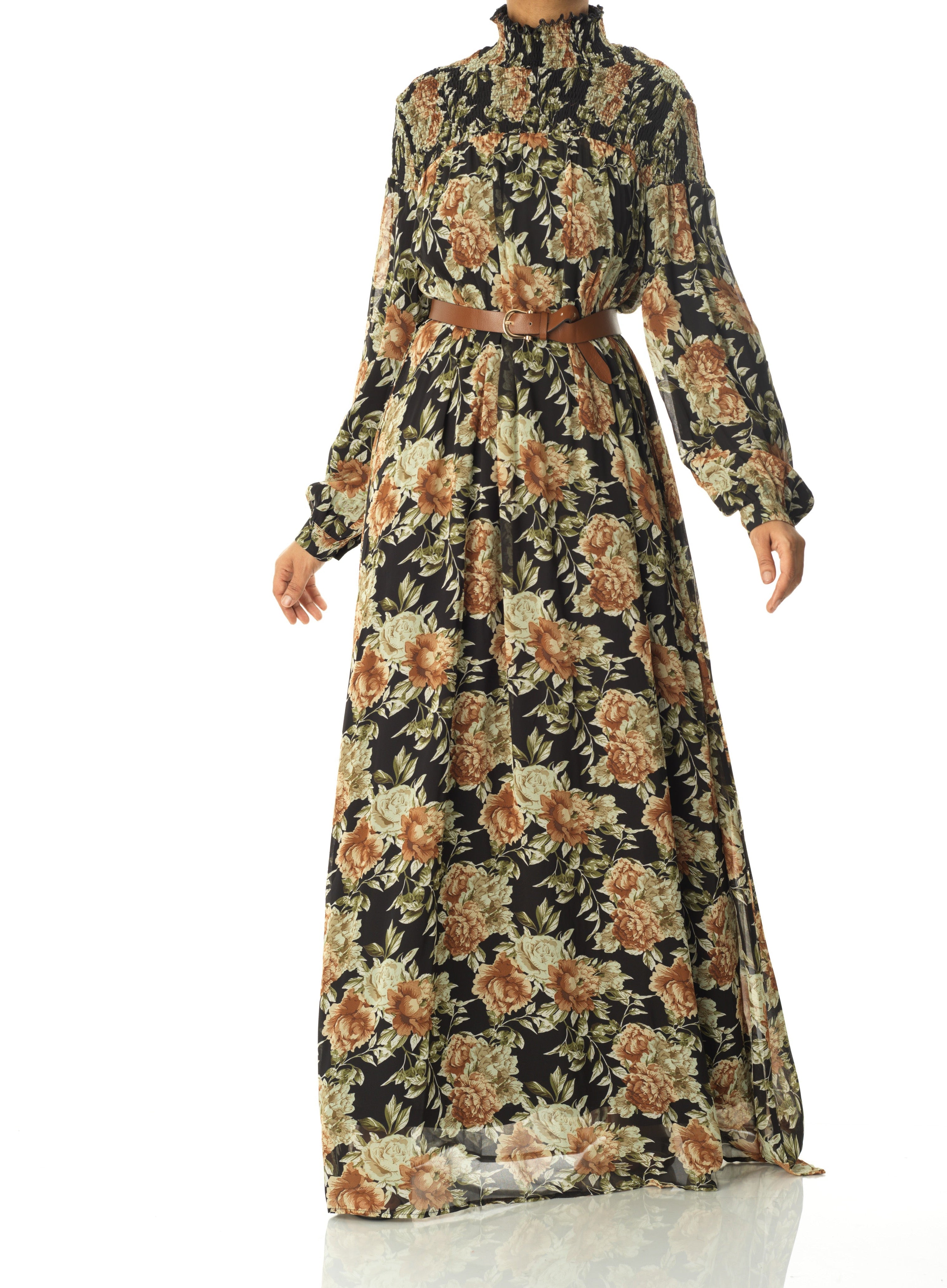 pretty Floral umbrella chiffon maxi dress Kabayare
