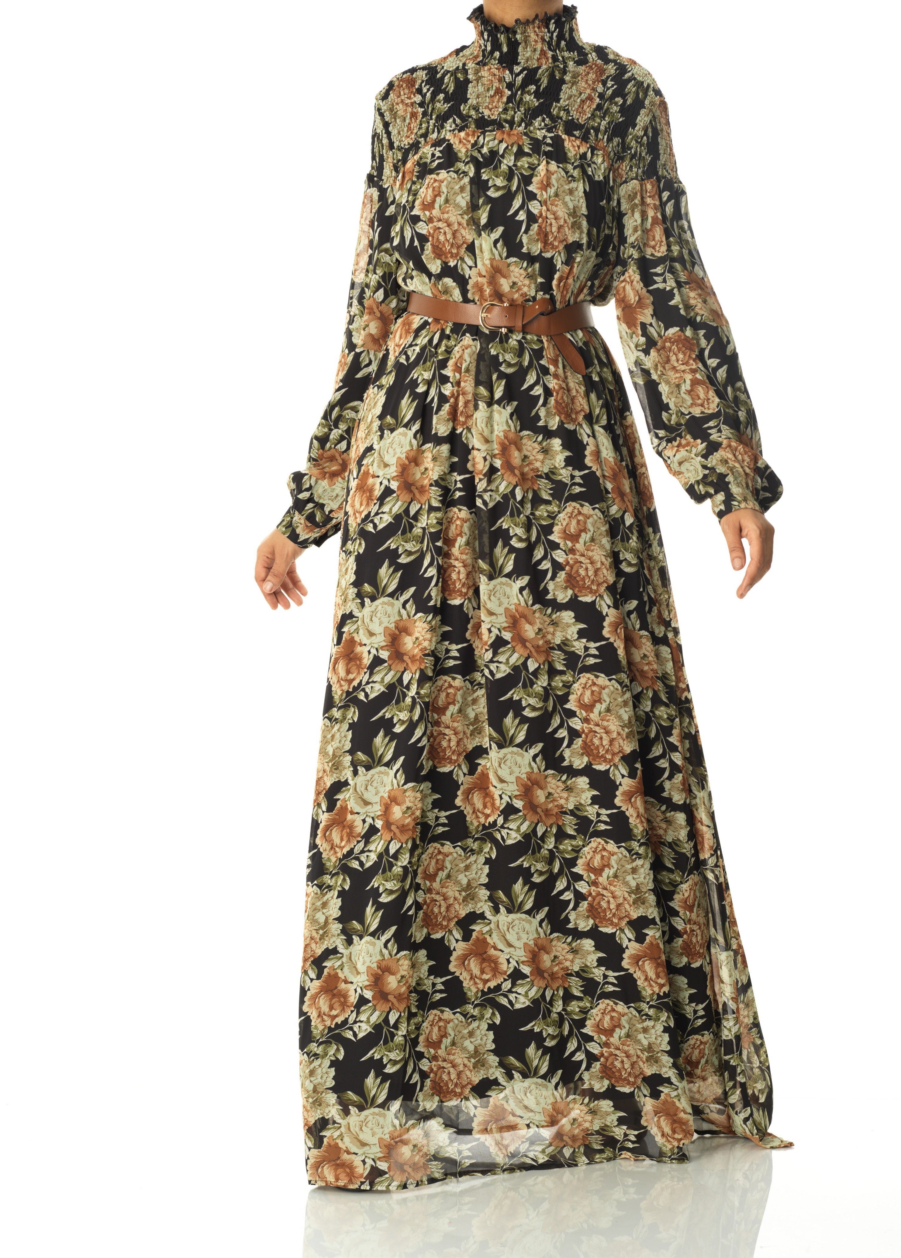 pretty Floral umbrella chiffon maxi dress Kabayare