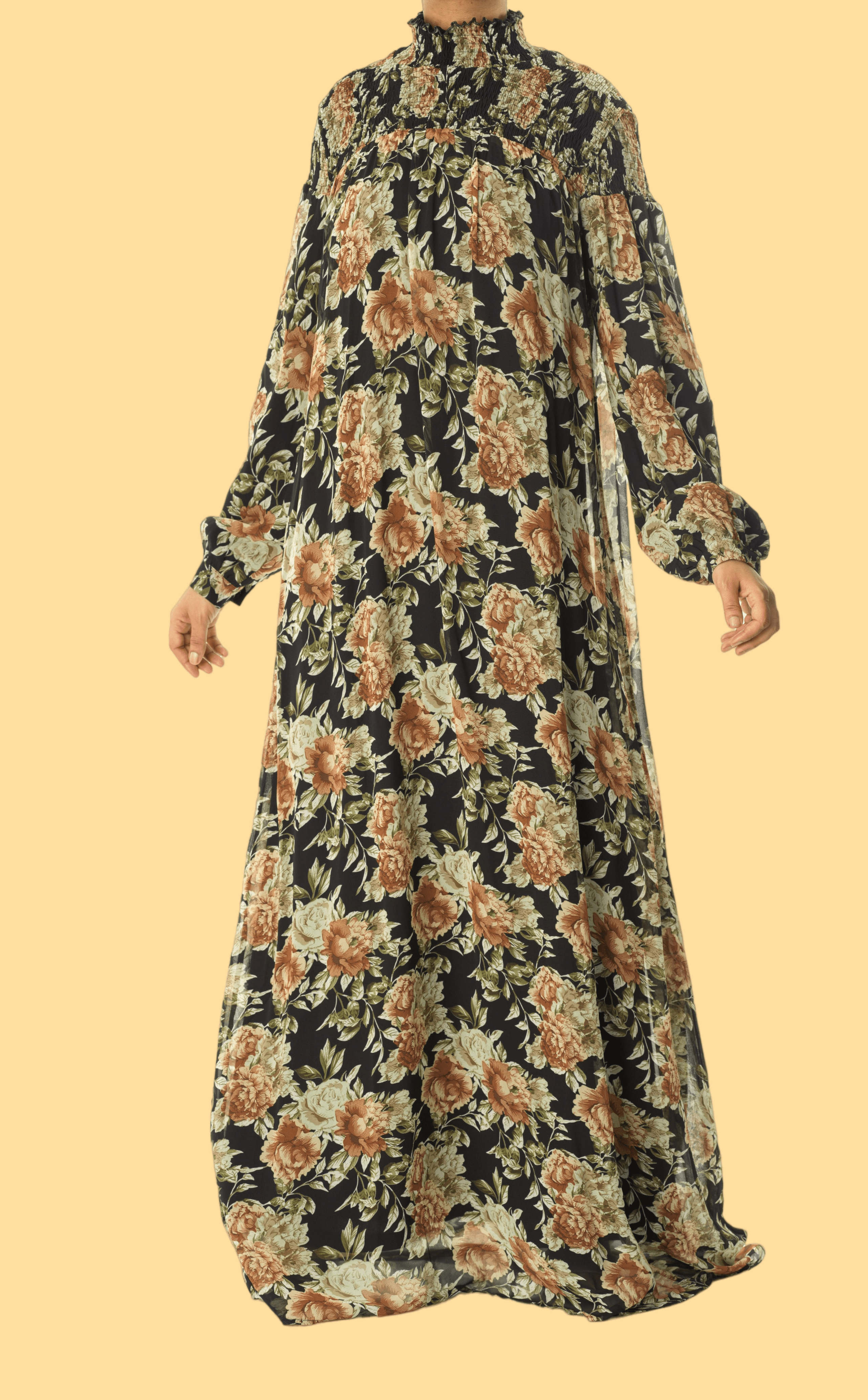 pretty Floral umbrella chiffon maxi dress Kabayare