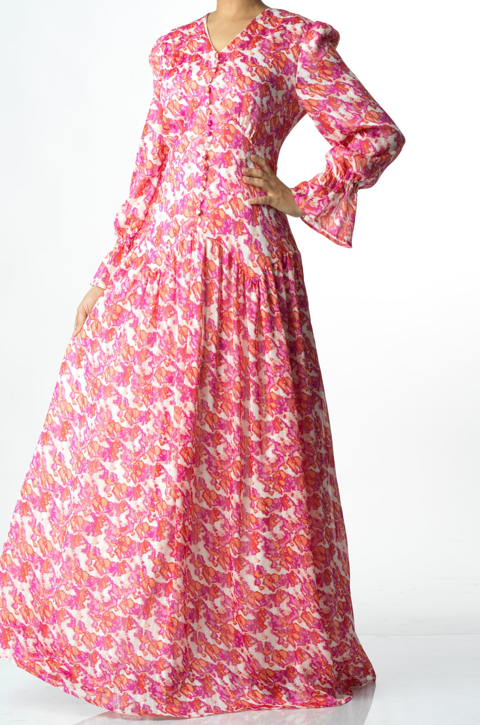 Pretty in Pink print maxi dress Kabayare