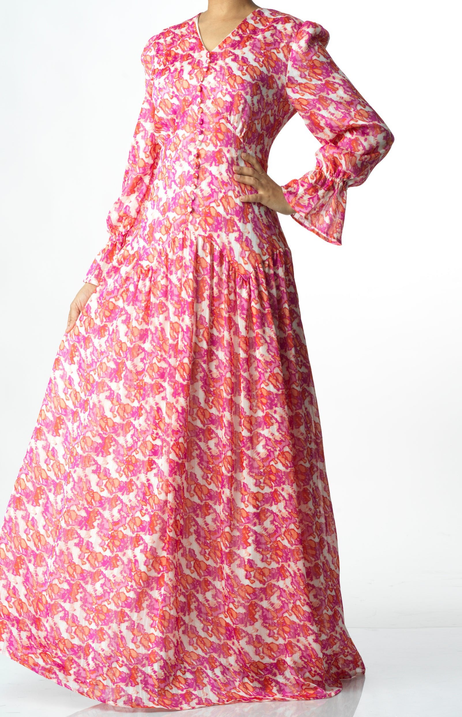 Pretty in Pink print maxi dress Kabayare