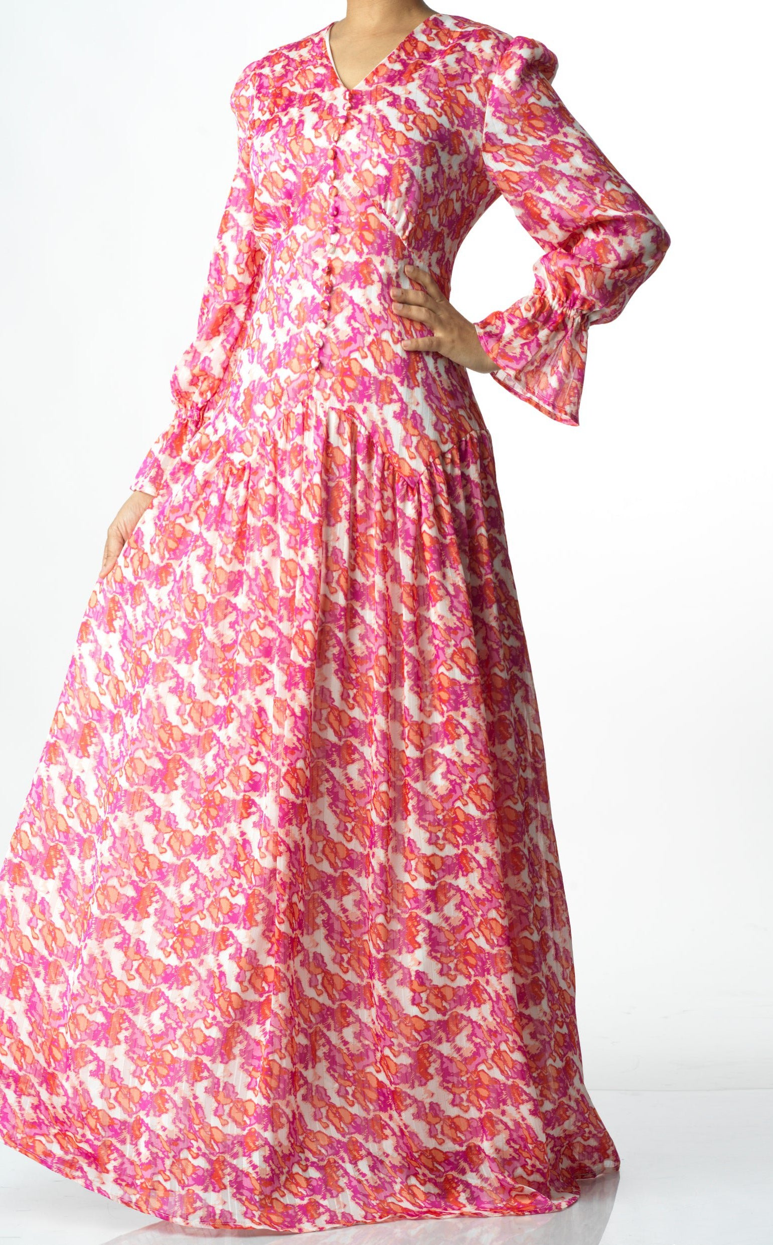 Pretty in Pink print maxi dress Kabayare