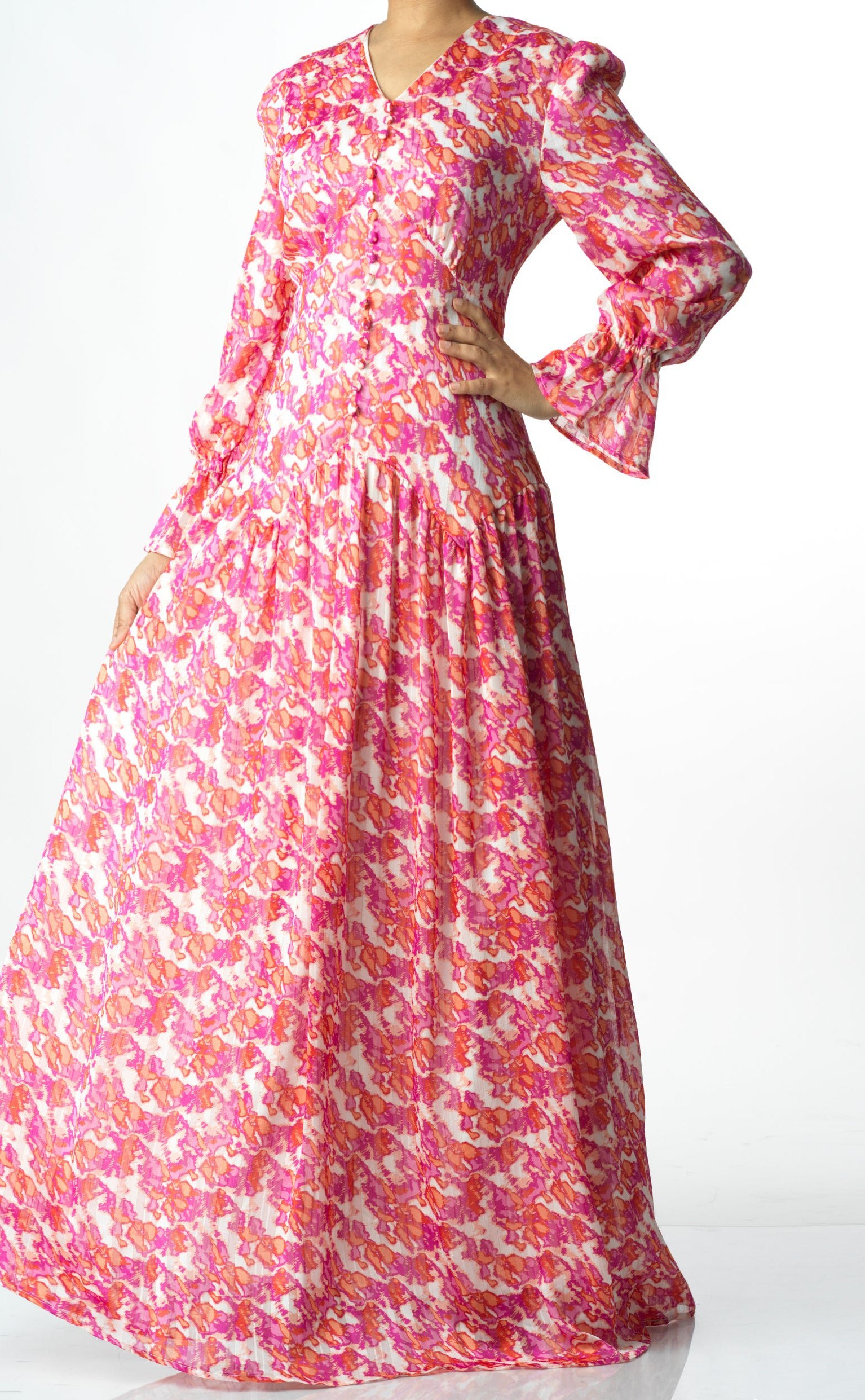Pretty in Pink print maxi dress Kabayare