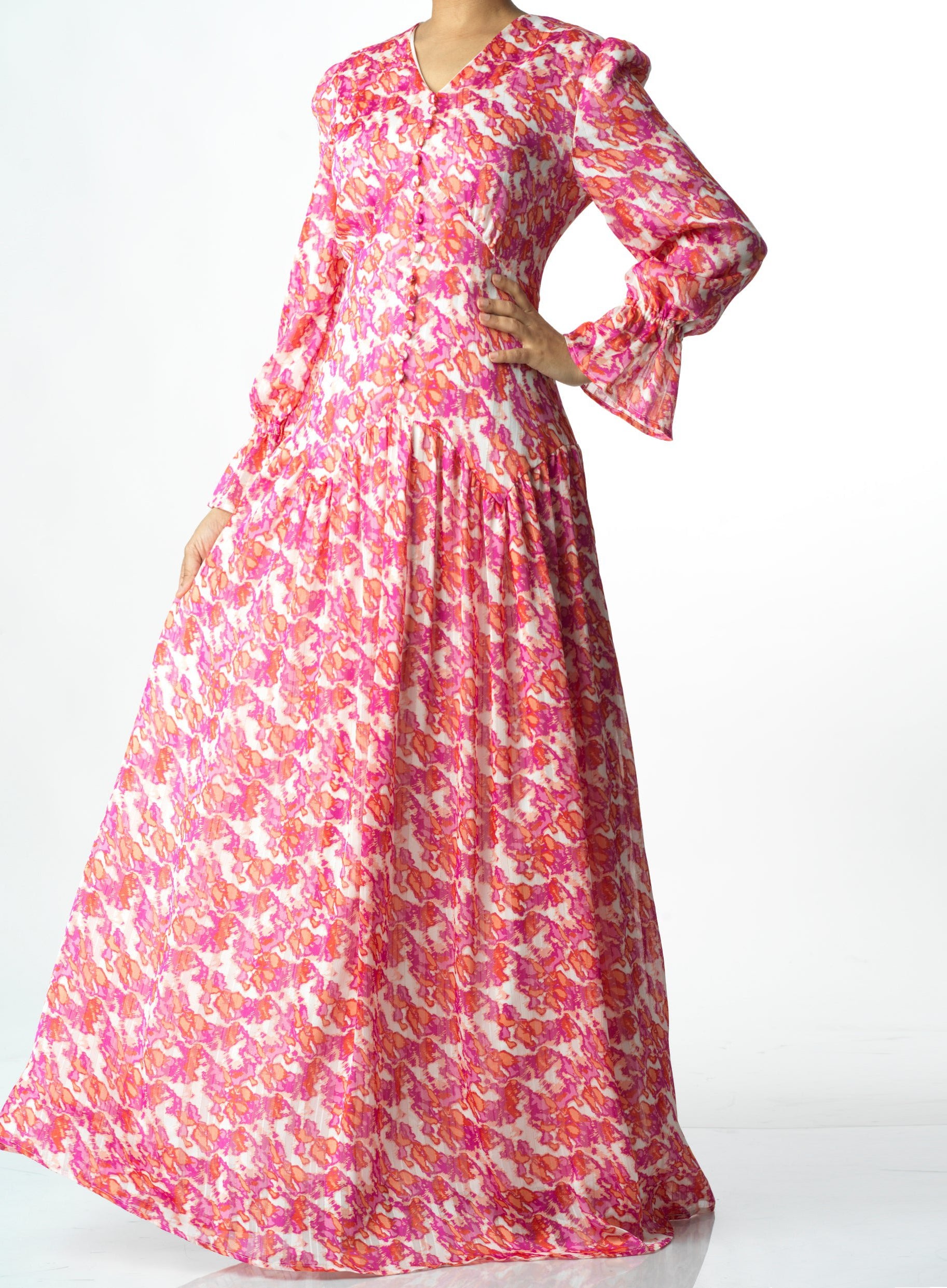 Pretty in Pink print maxi dress Kabayare