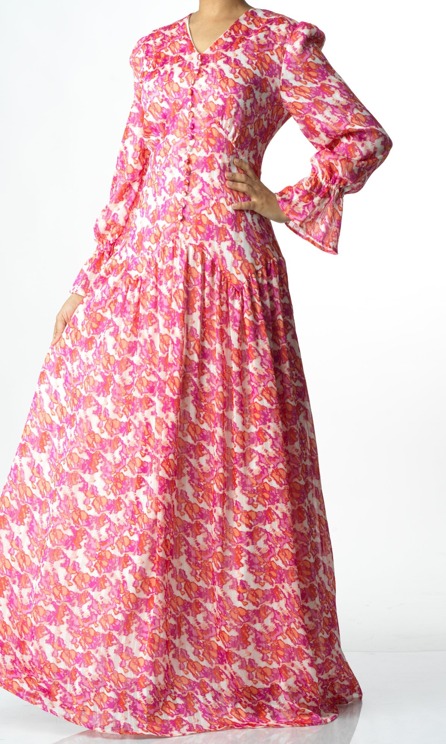 Pretty in Pink print maxi dress Kabayare