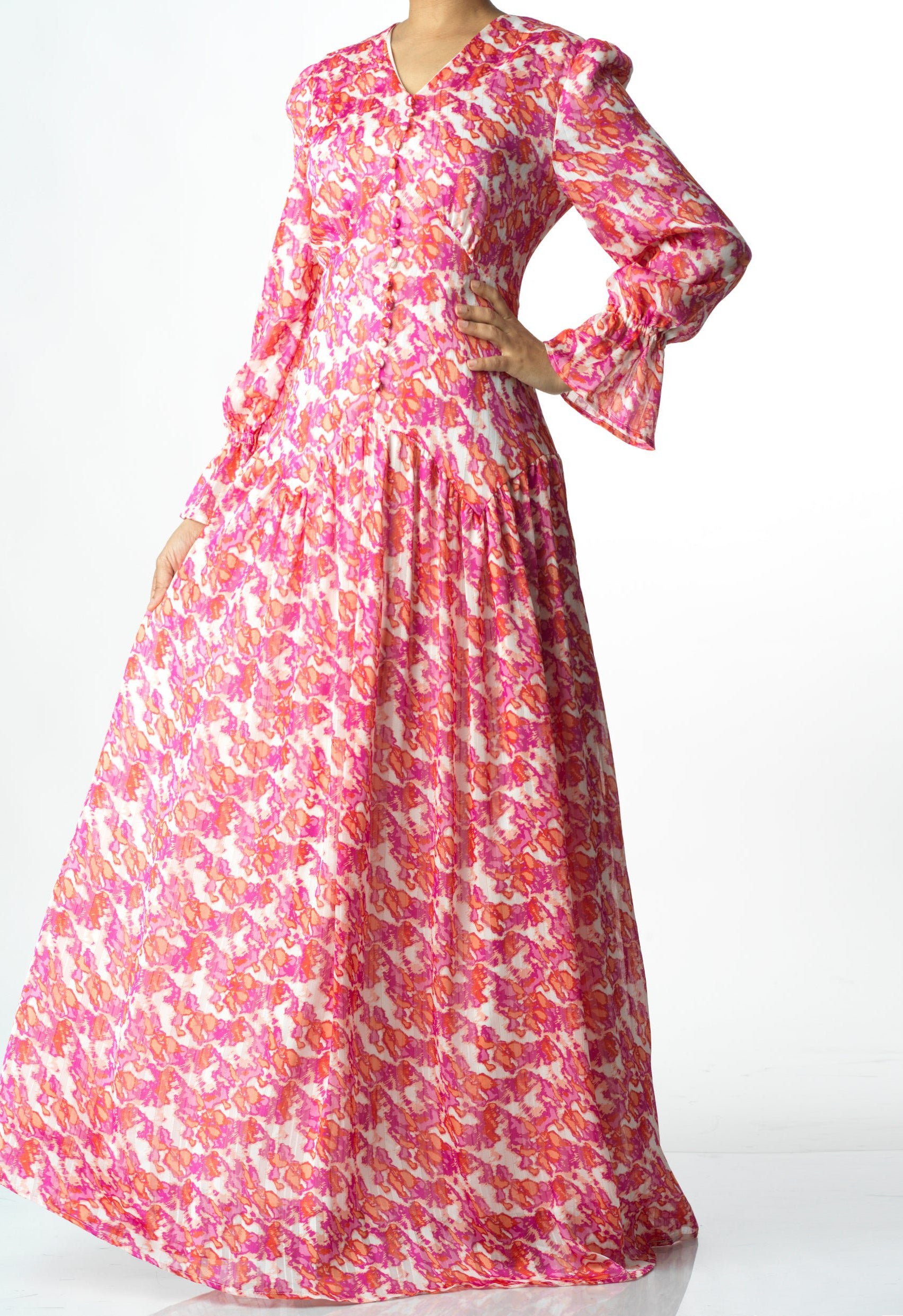 Pretty in Pink print maxi dress Kabayare