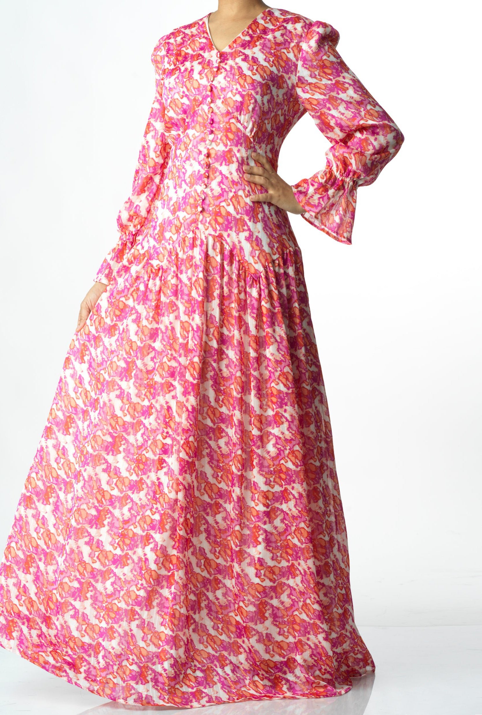 Pretty in Pink print maxi dress Kabayare