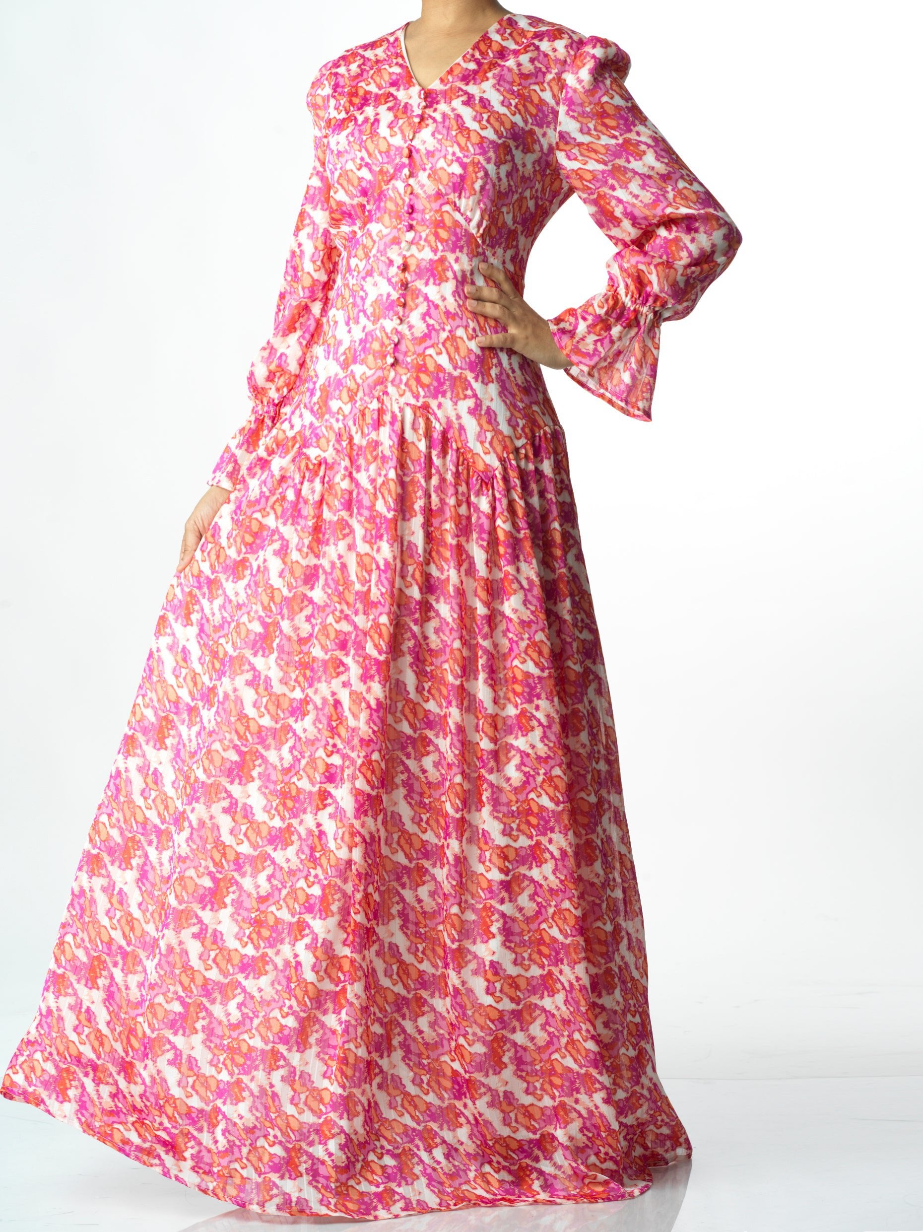 Pretty in Pink print maxi dress Kabayare