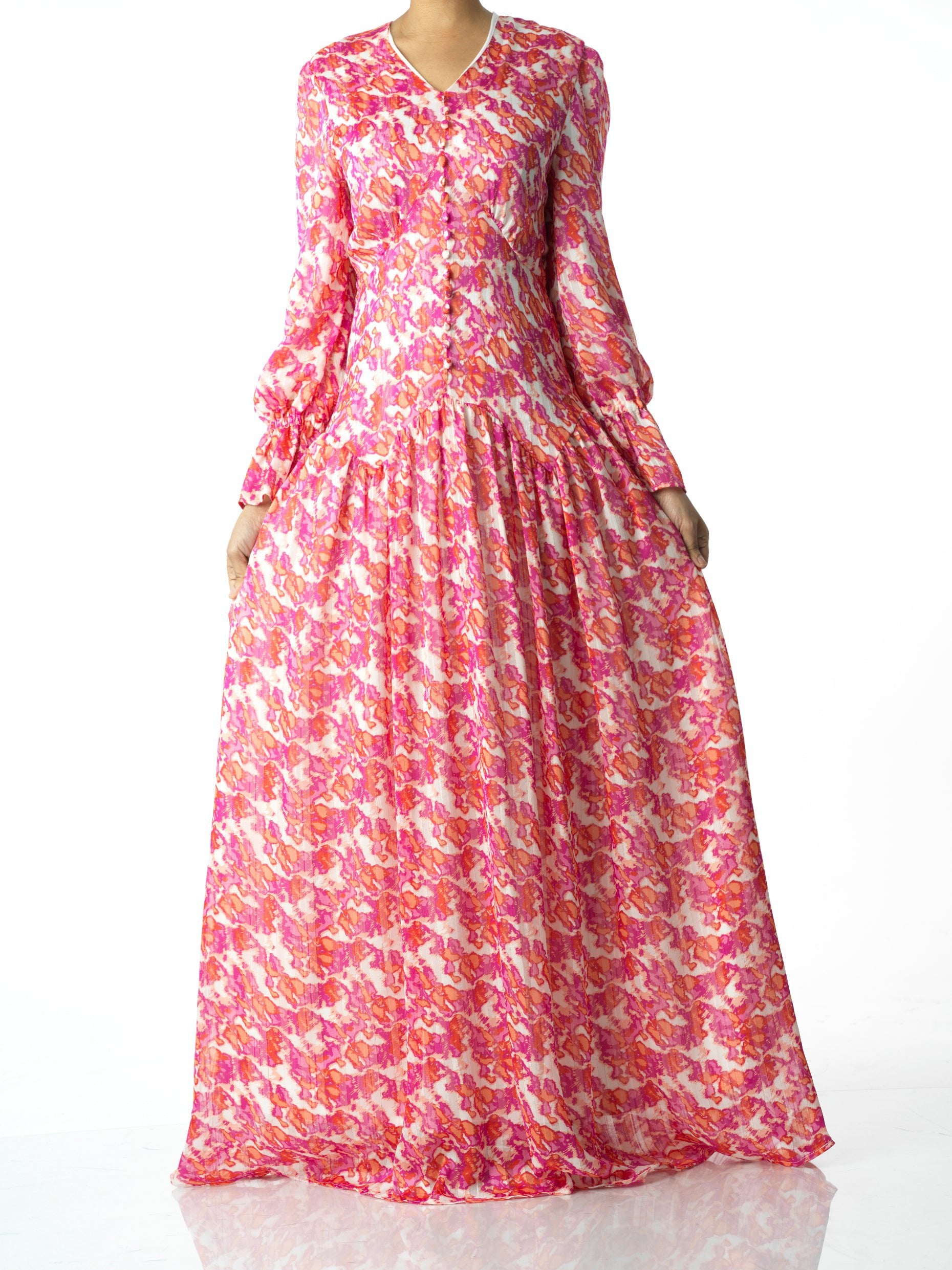 Pretty in Pink print maxi dress Kabayare