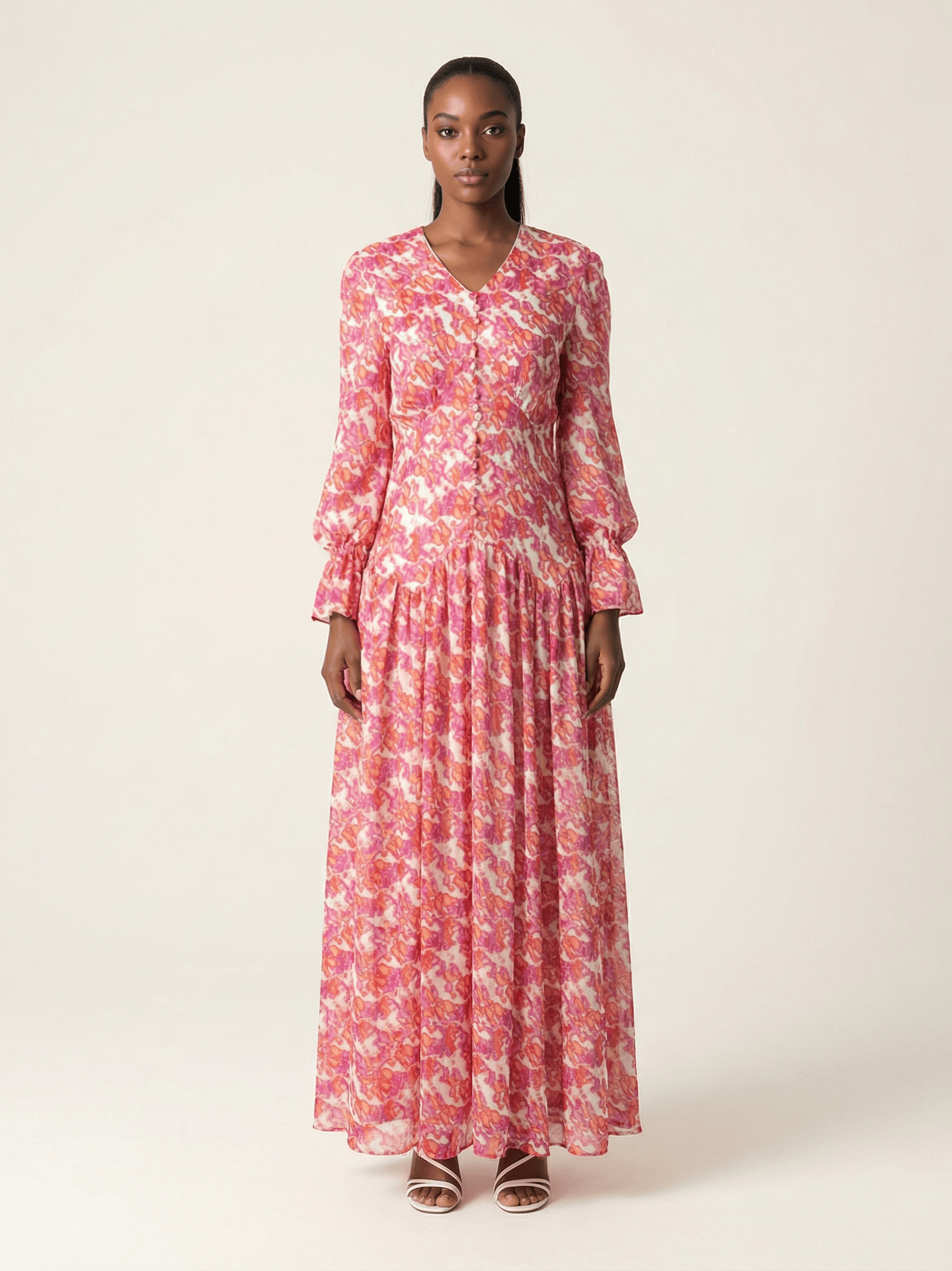 Pretty in Pink print maxi dress Kabayare