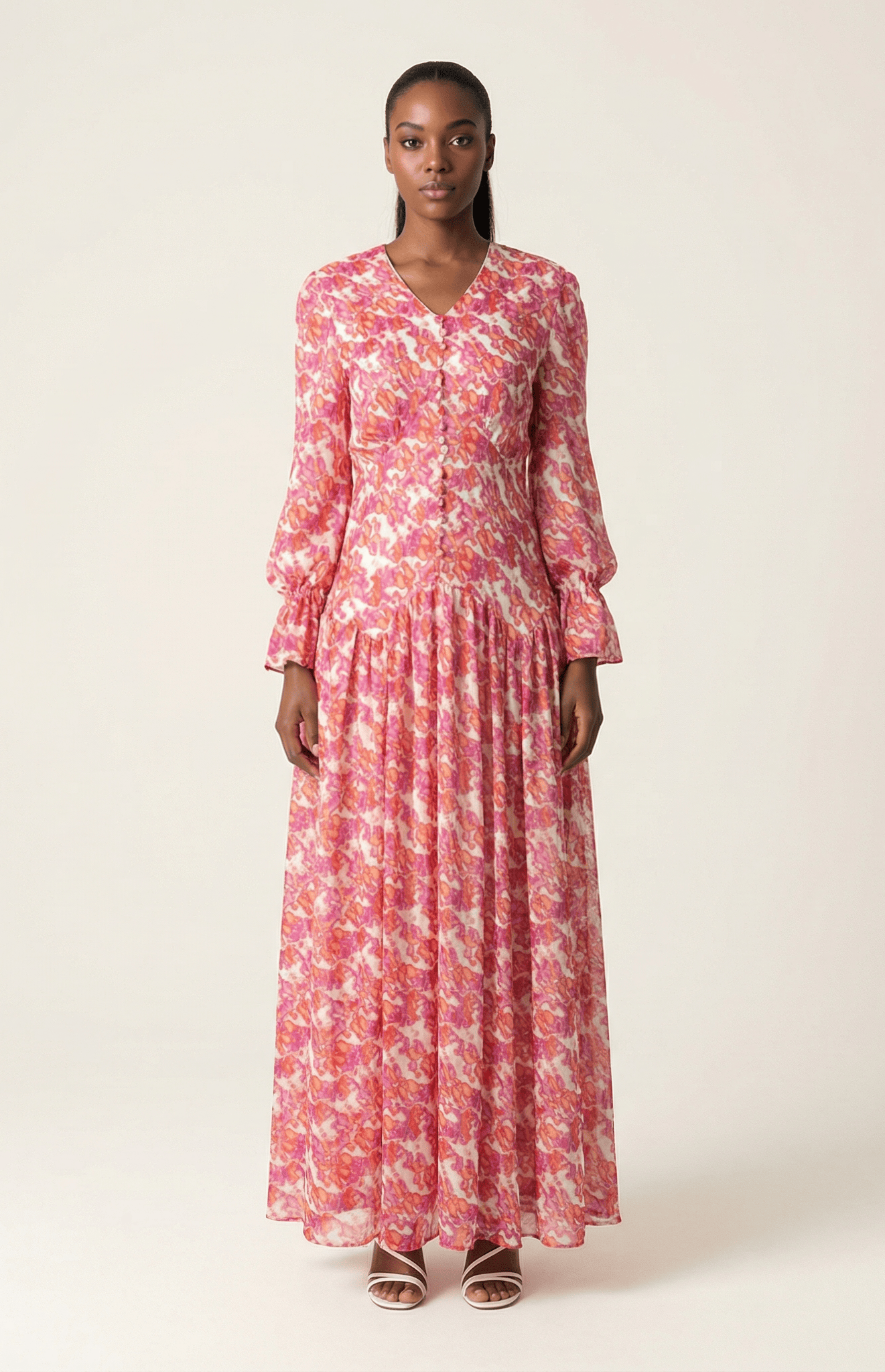 Pretty in Pink print maxi dress Kabayare