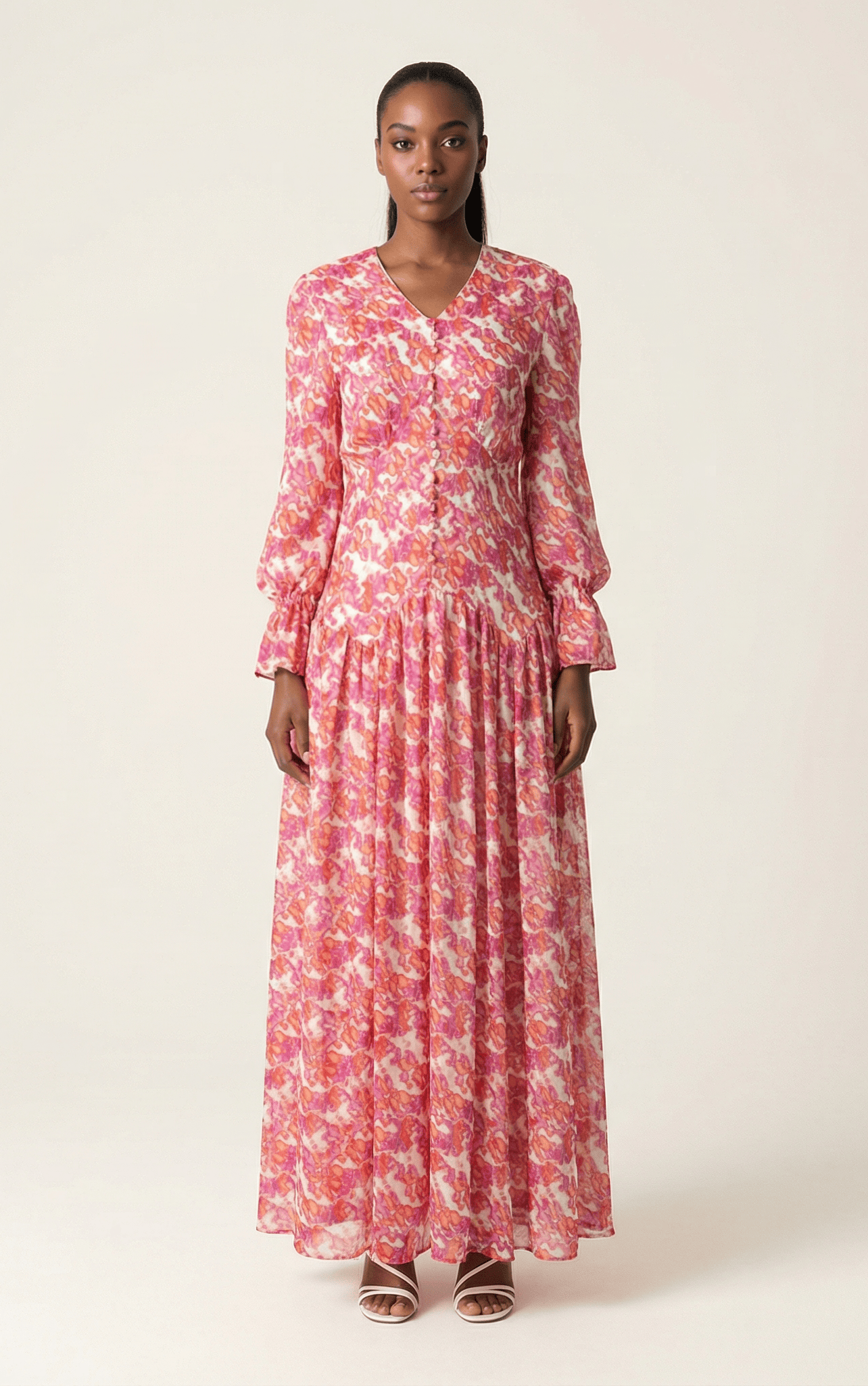 Pretty in Pink print maxi dress Kabayare