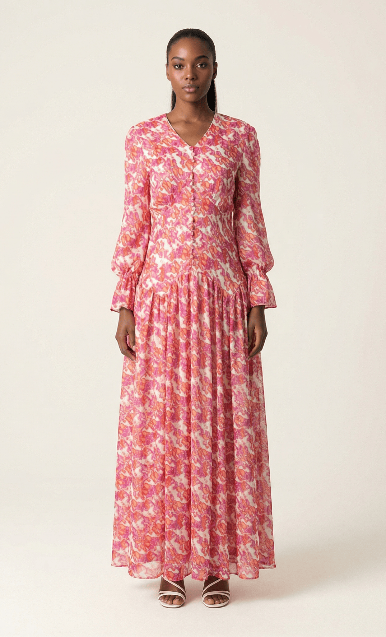 Pretty in Pink print maxi dress Kabayare