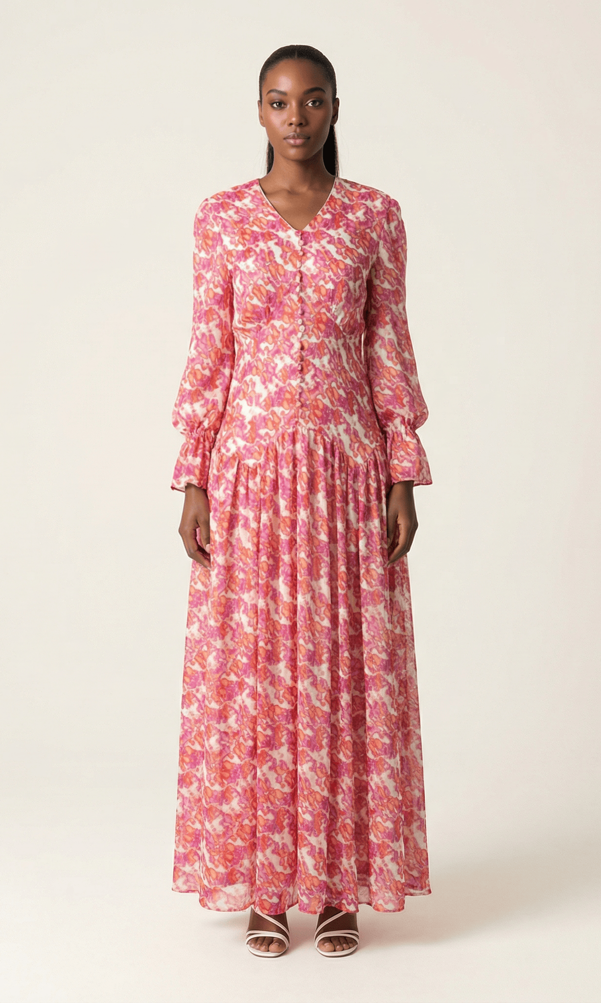 Pretty in Pink print maxi dress Kabayare