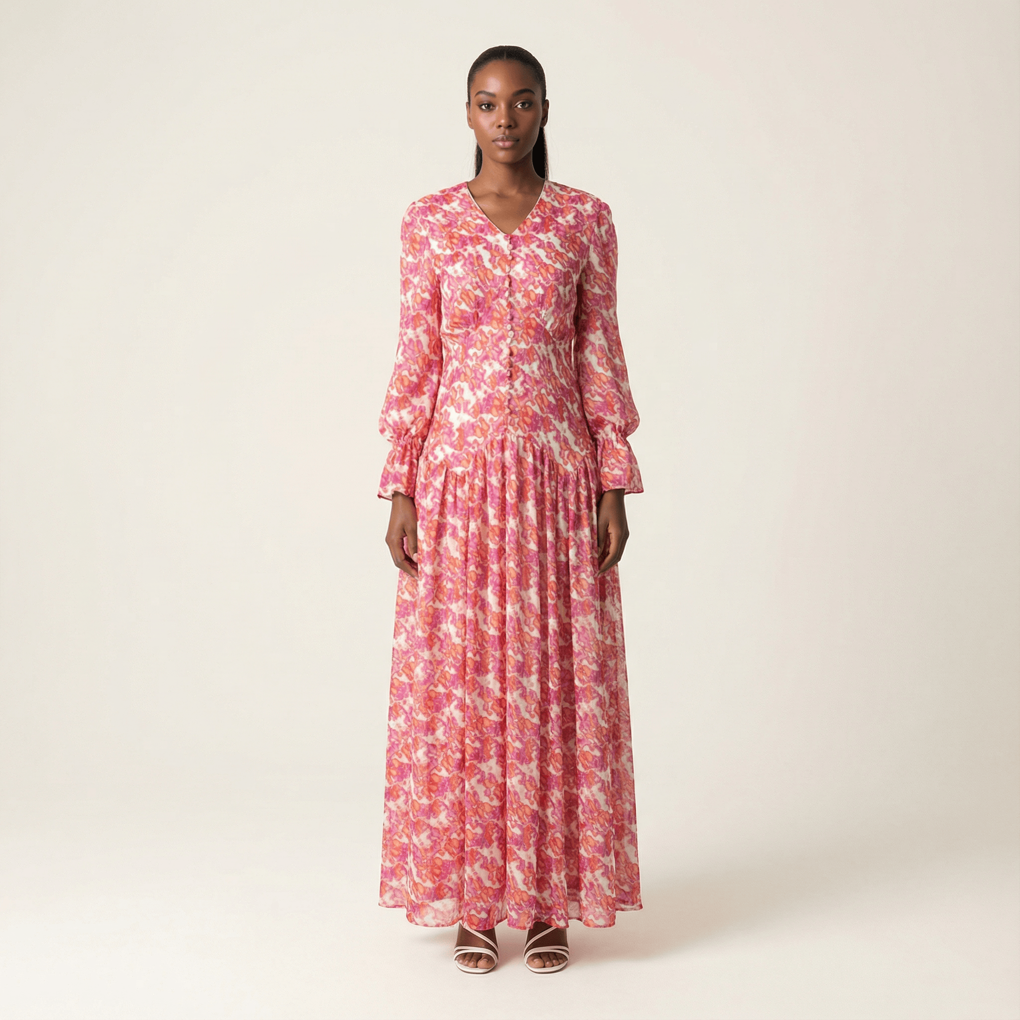 Pretty in Pink print maxi dress Kabayare