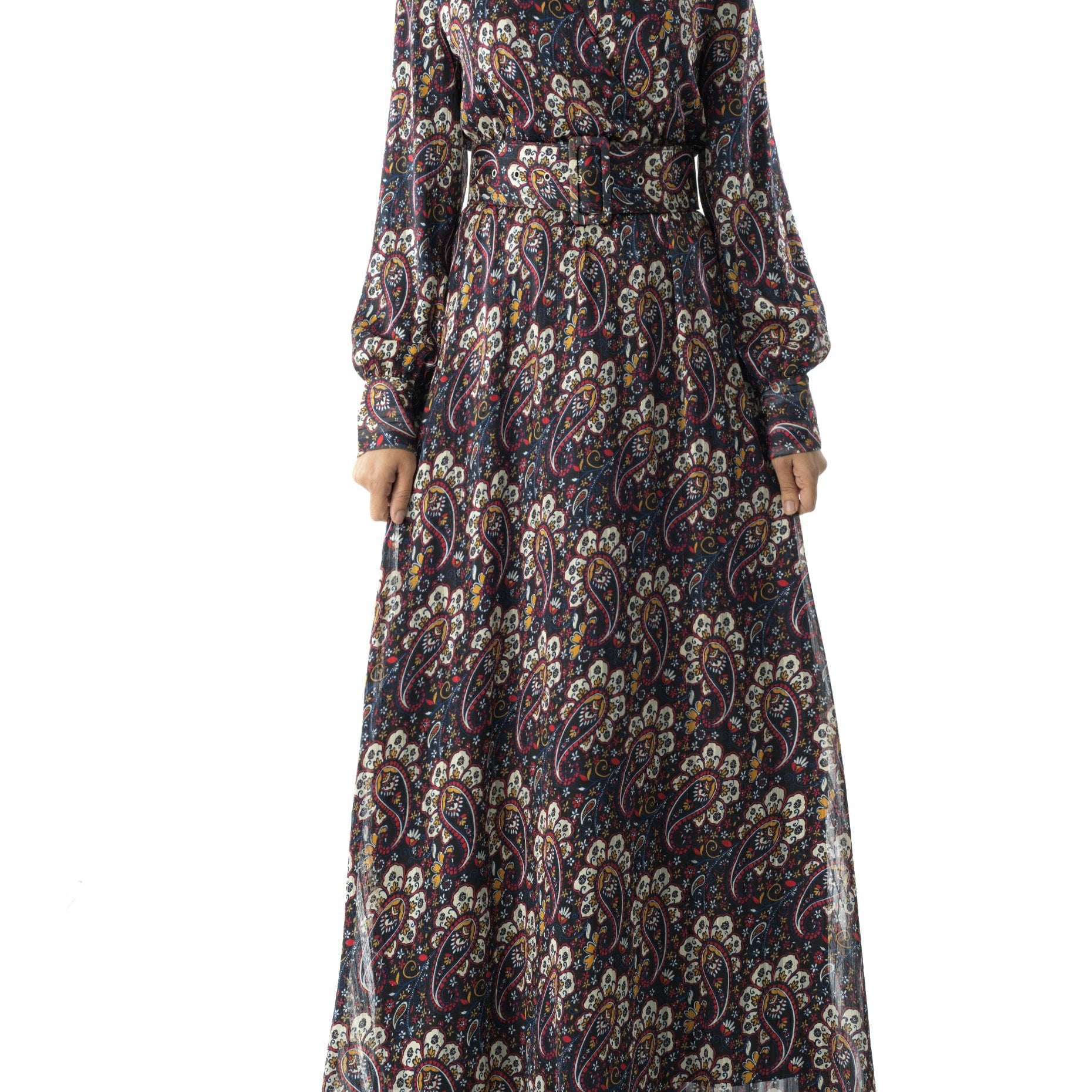 Pretty Paisley print v-neck chiffon maxi dress Kabayare
