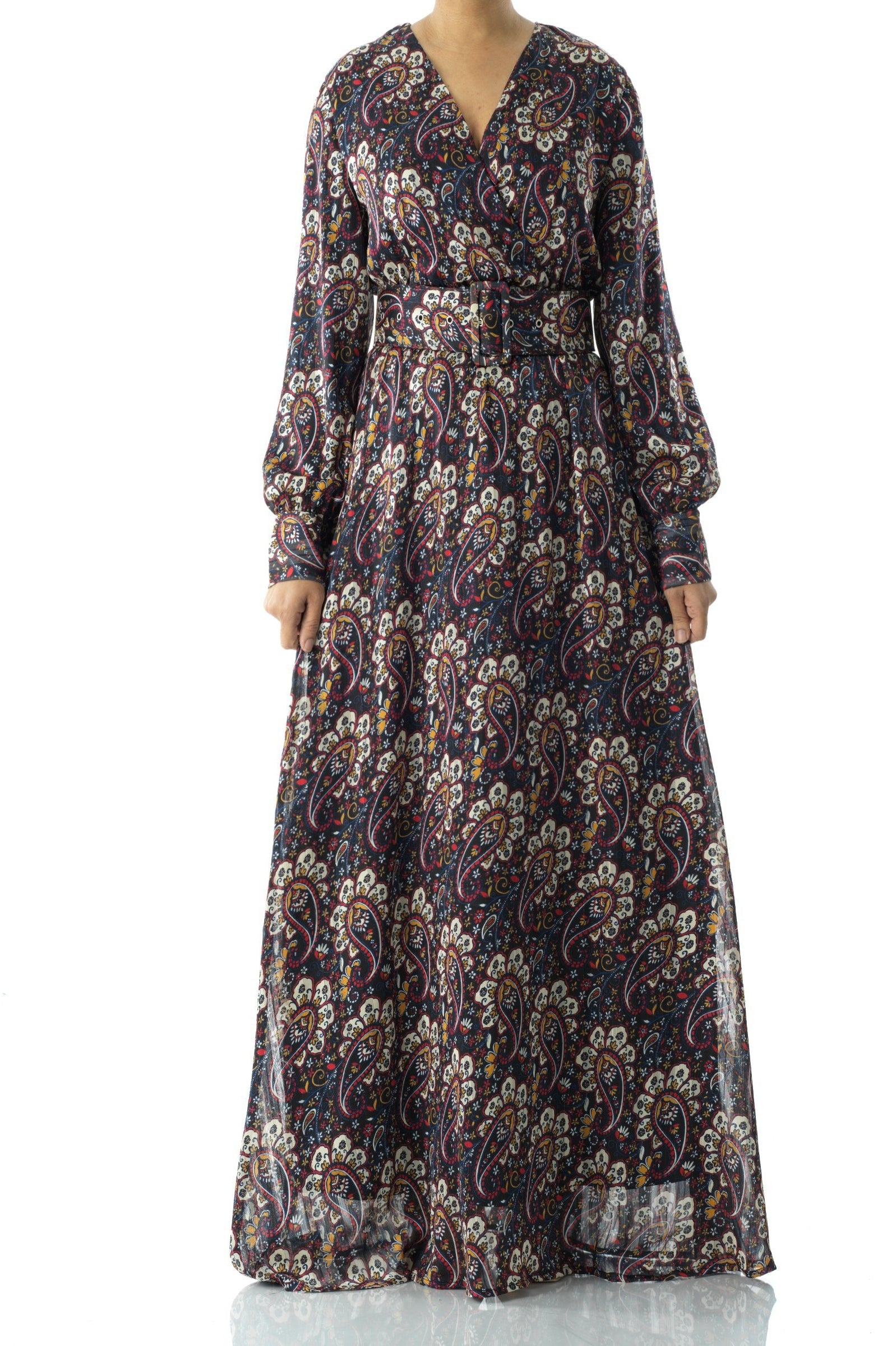 Pretty Paisley print v-neck chiffon maxi dress Kabayare