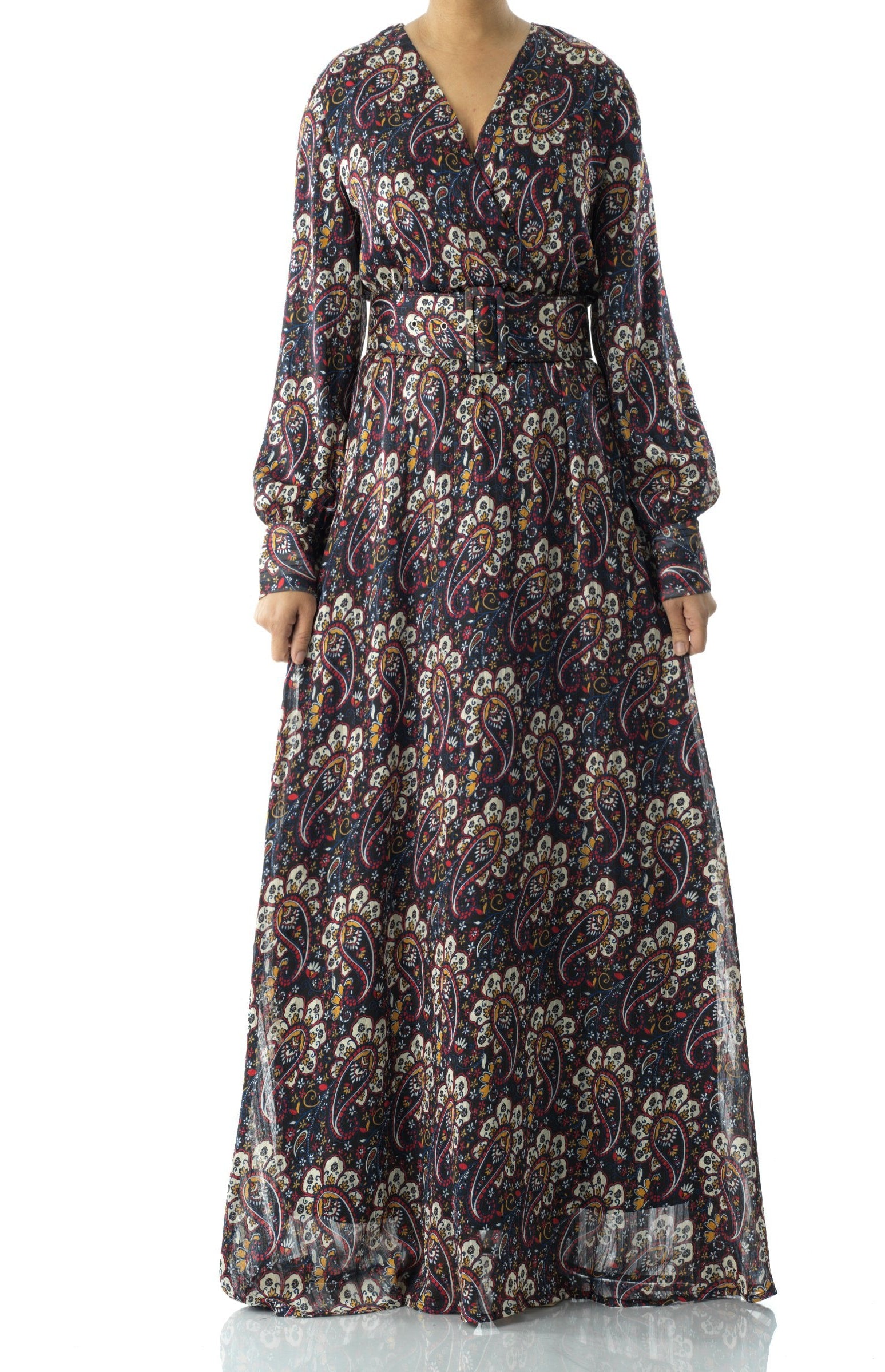 Pretty Paisley print v-neck chiffon maxi dress Kabayare