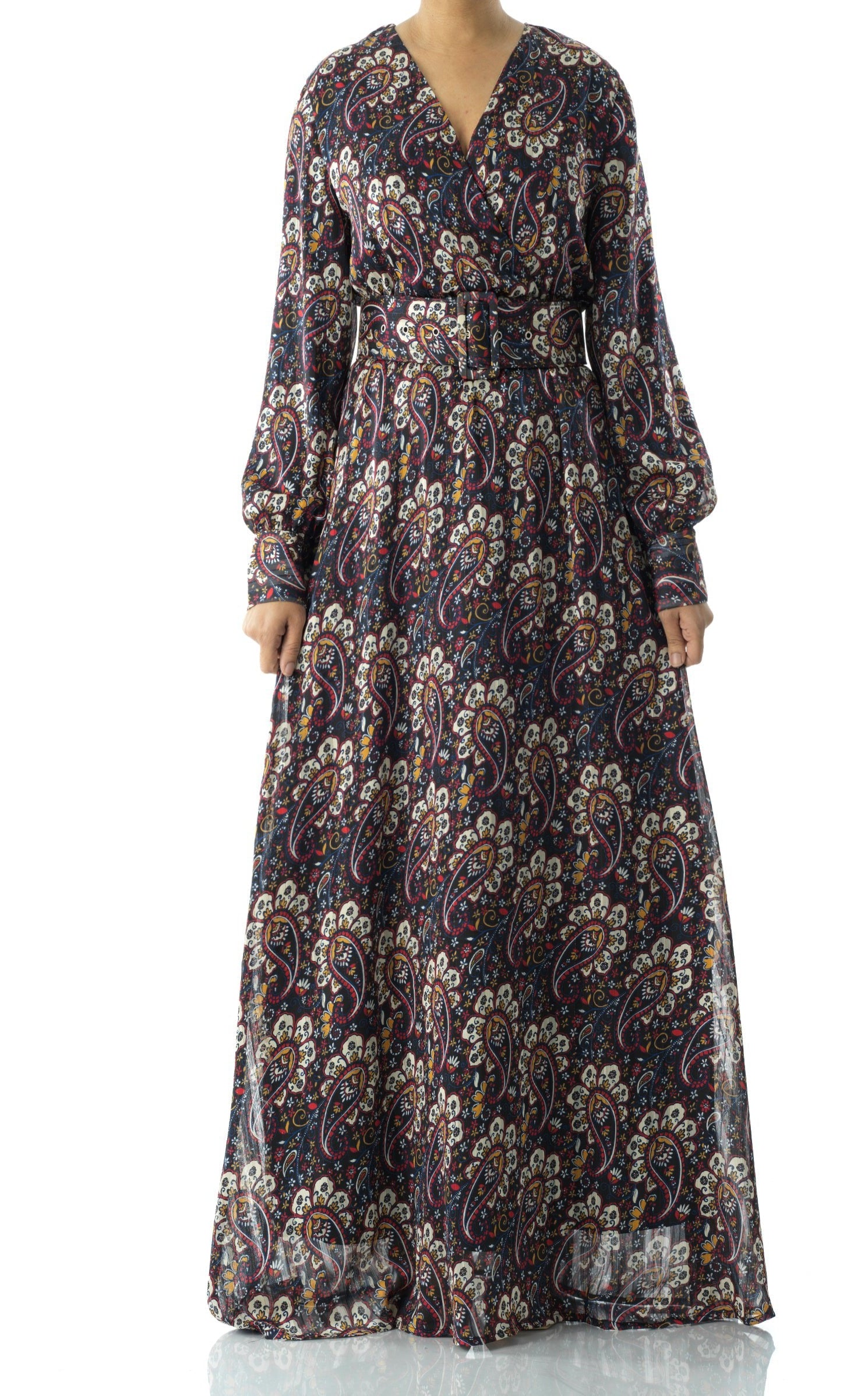 Pretty Paisley print v-neck chiffon maxi dress Kabayare