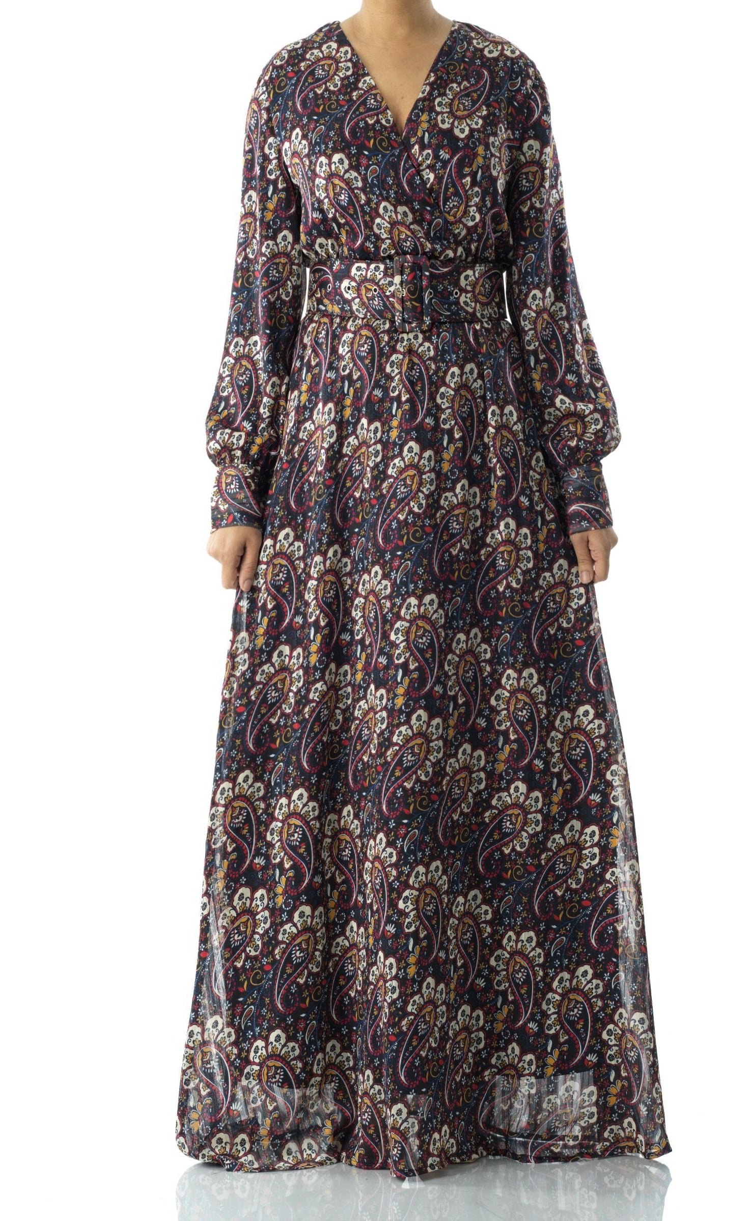 Pretty Paisley print v-neck chiffon maxi dress Kabayare