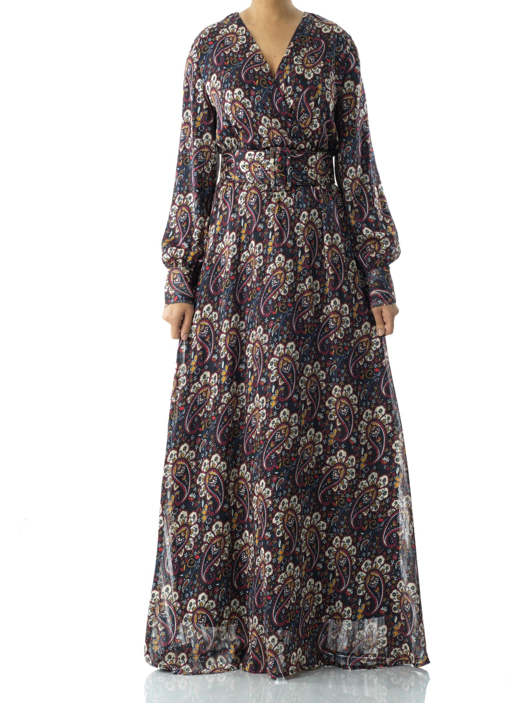 Pretty Paisley print v-neck chiffon maxi dress Kabayare