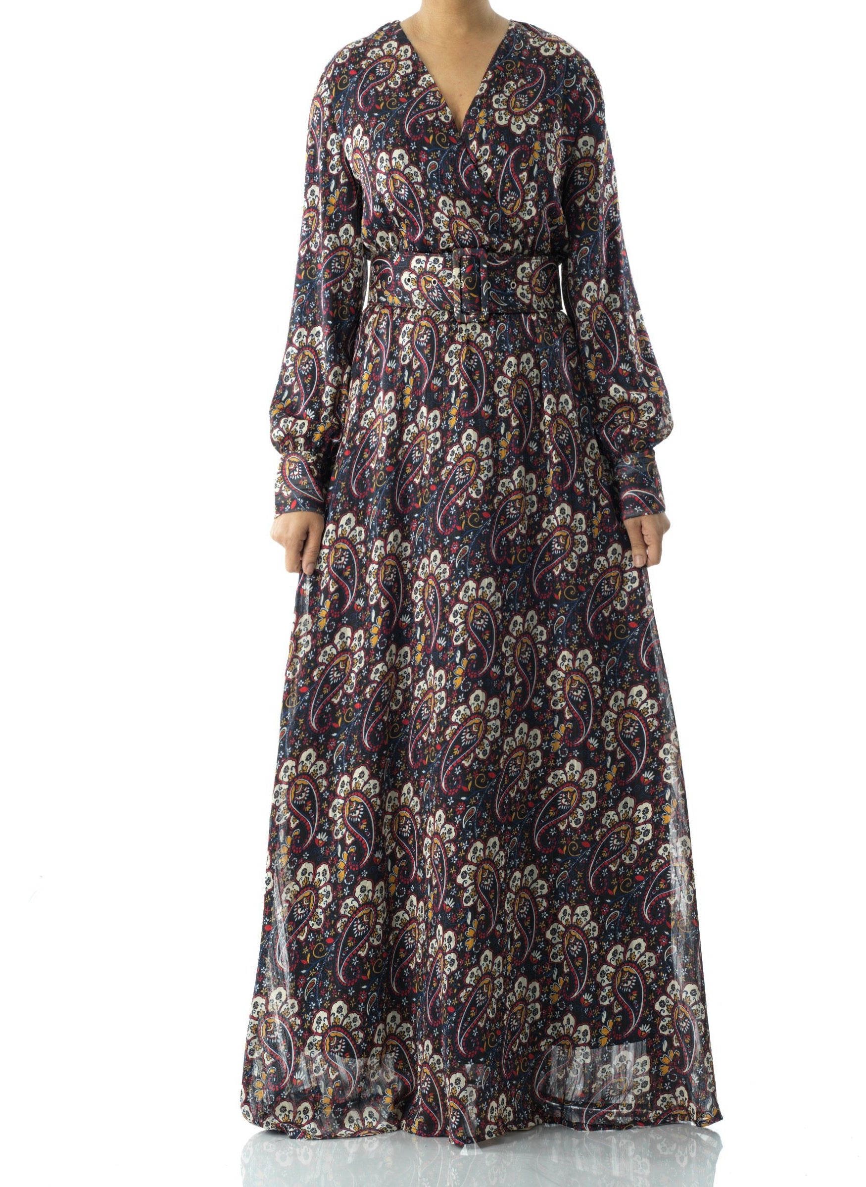 Pretty Paisley print v-neck chiffon maxi dress Kabayare