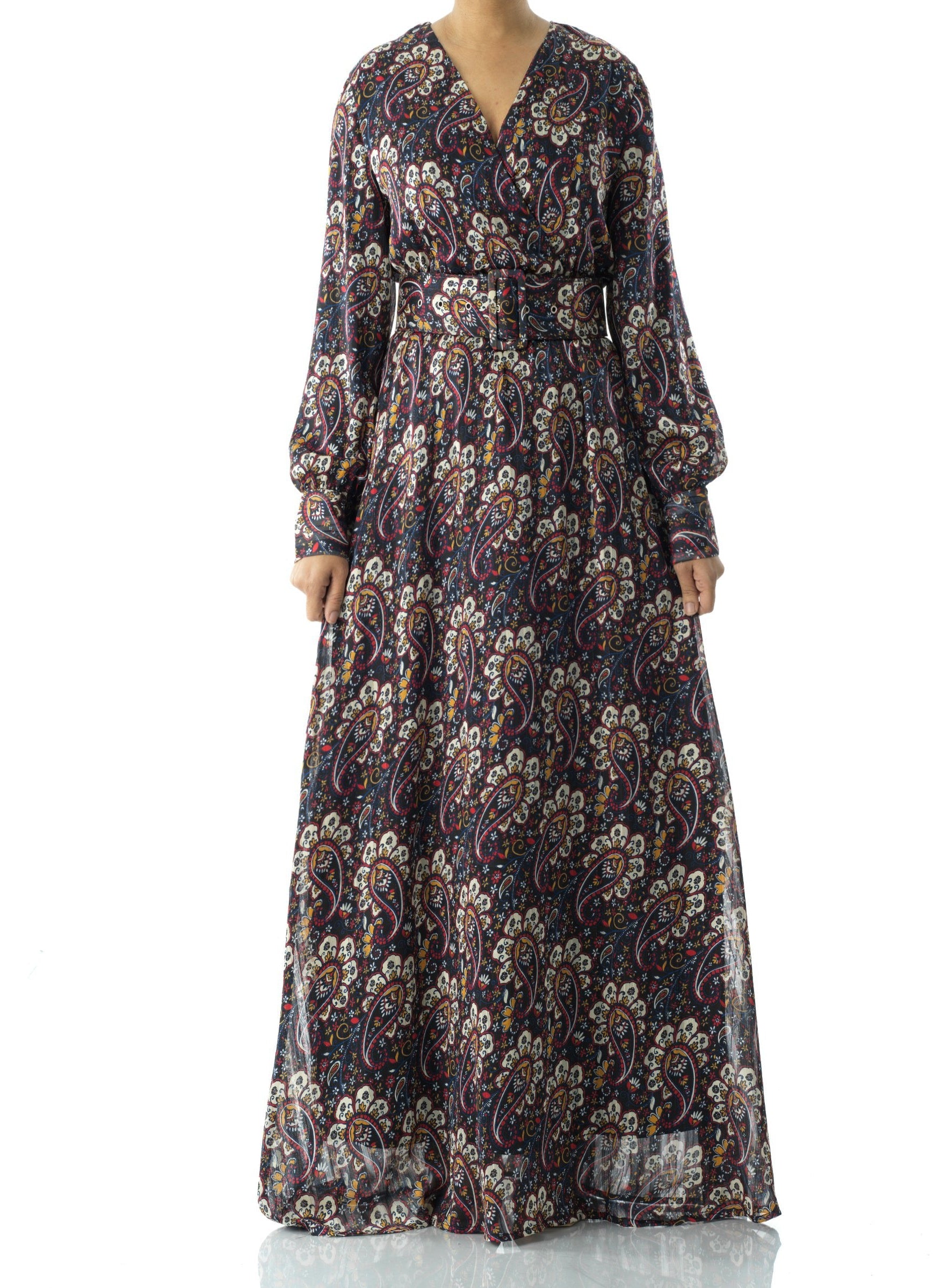 Pretty Paisley print v-neck chiffon maxi dress Kabayare