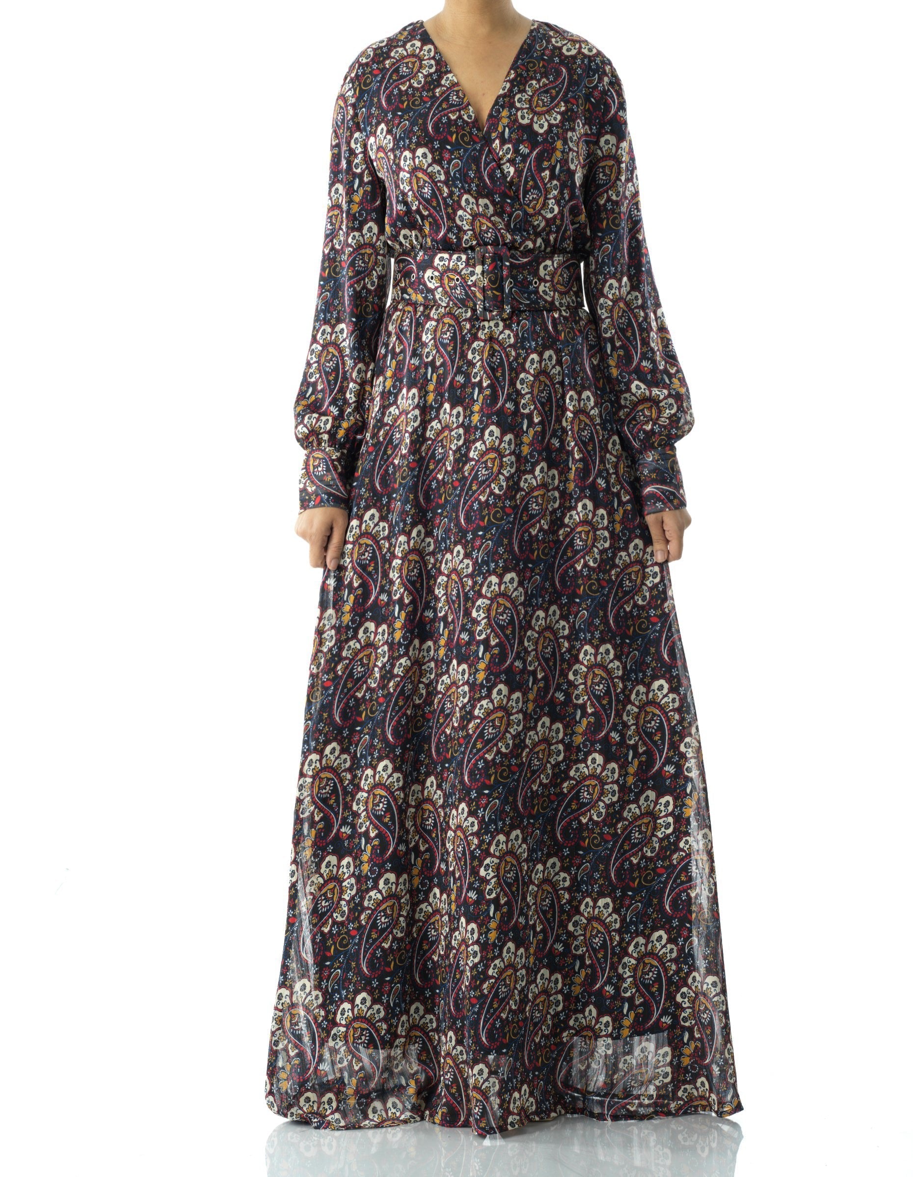 Pretty Paisley print v-neck chiffon maxi dress Kabayare