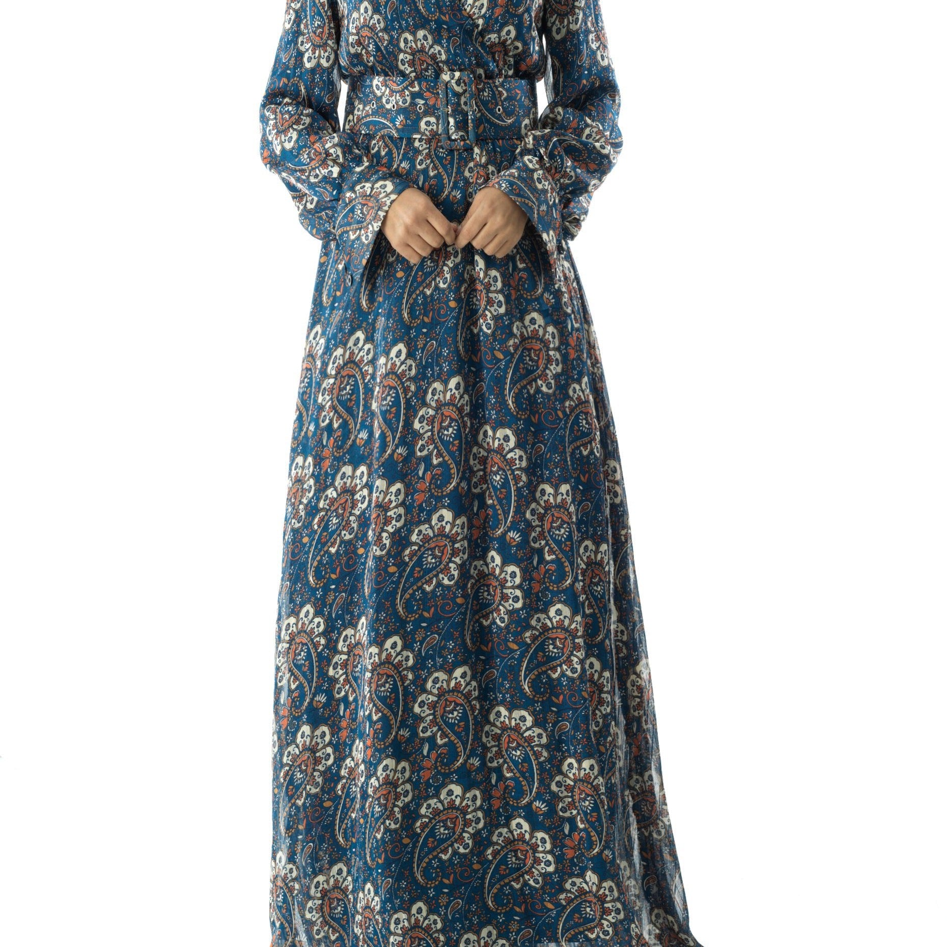 Pretty Paisley print v-neck chiffon maxi dress Kabayare