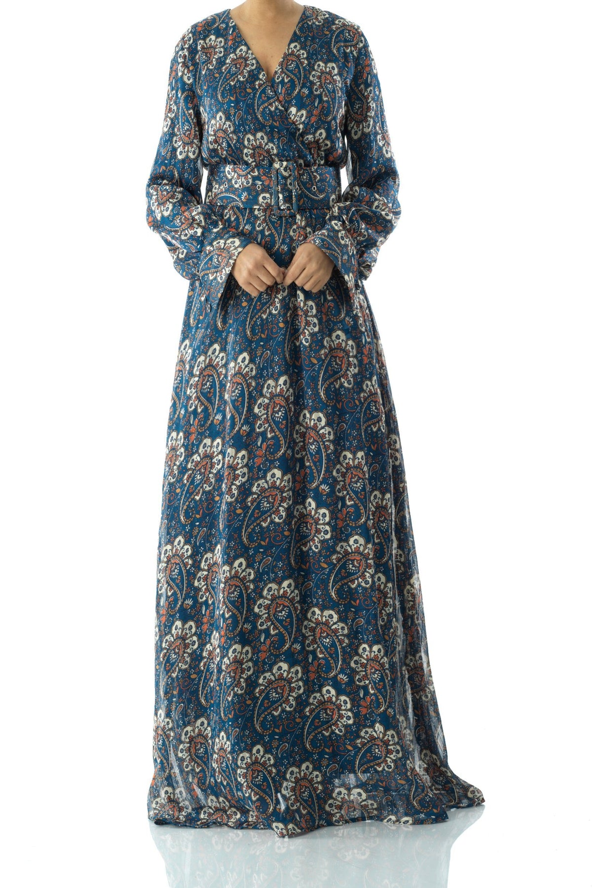 Pretty Paisley print v-neck chiffon maxi dress Kabayare