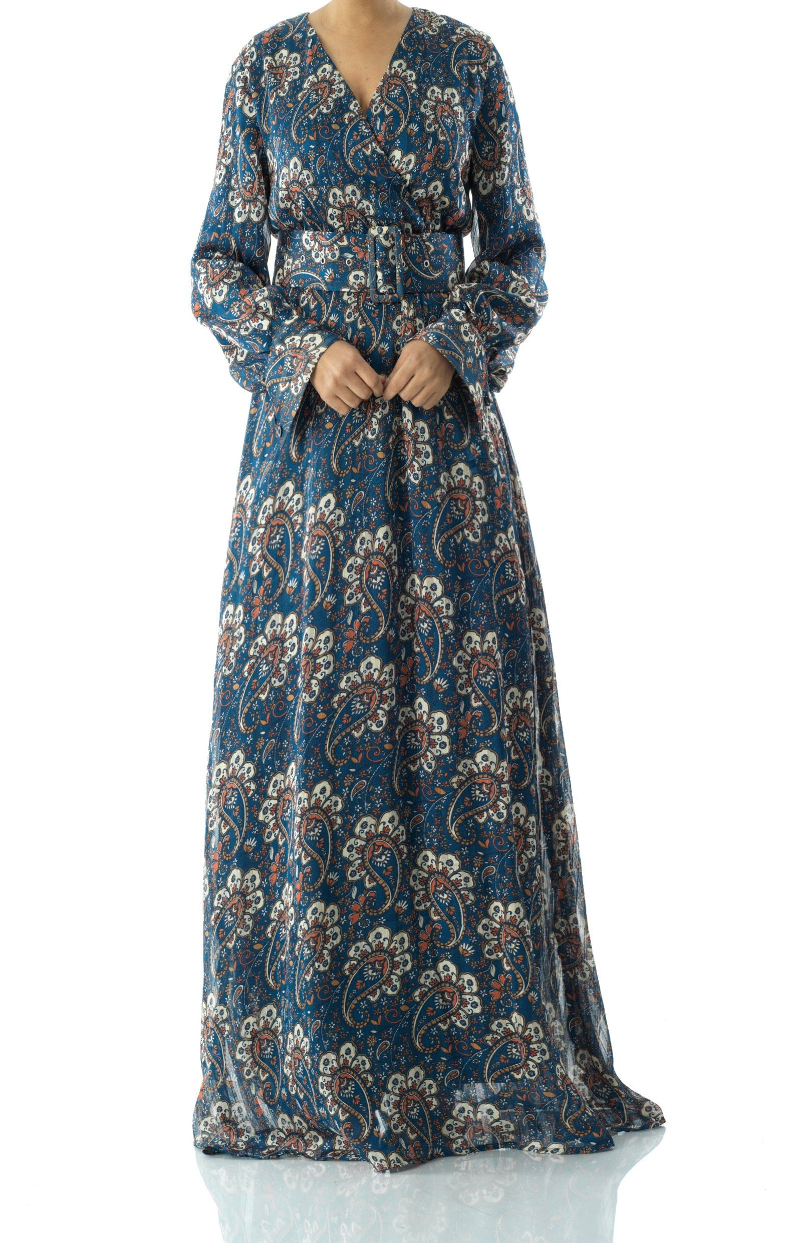 Pretty Paisley print v-neck chiffon maxi dress Kabayare