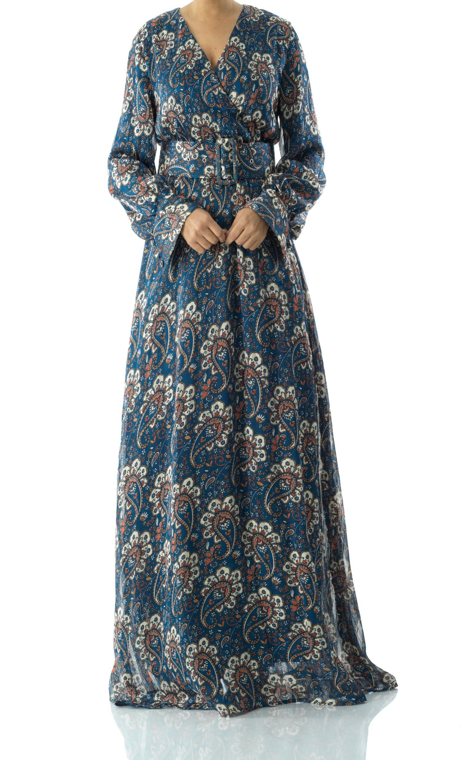 Pretty Paisley print v-neck chiffon maxi dress Kabayare