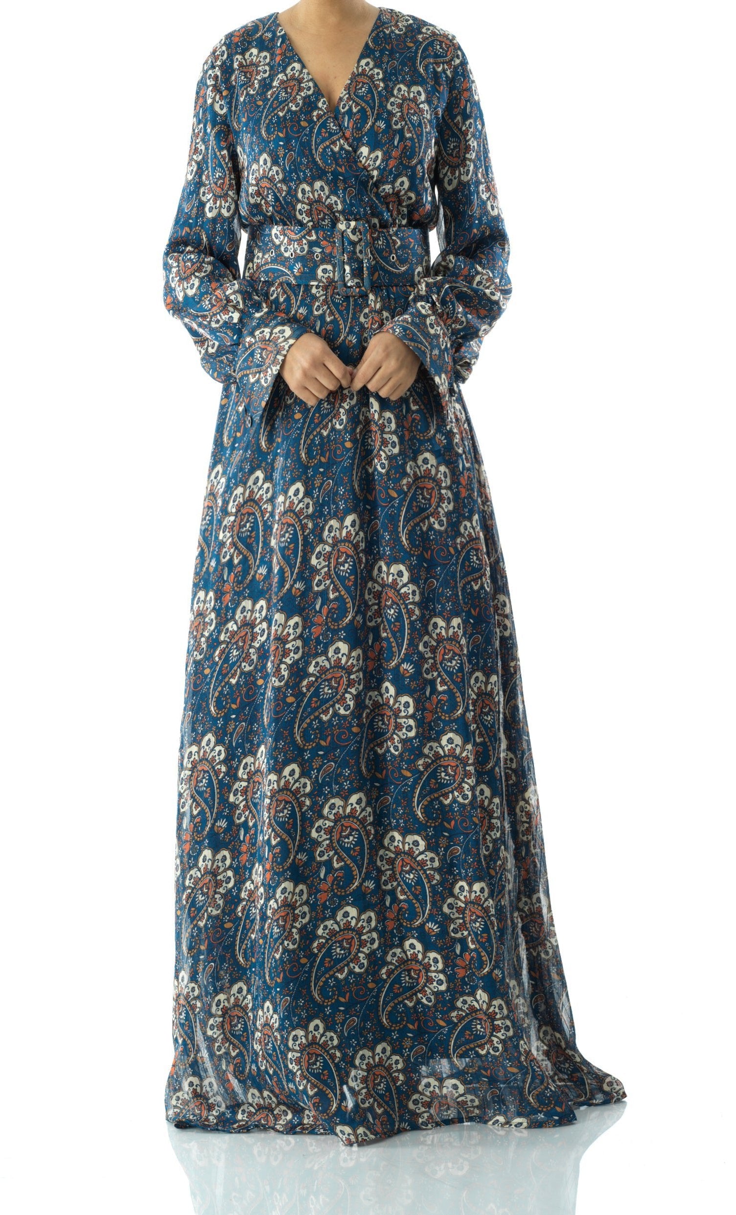 Pretty Paisley print v-neck chiffon maxi dress Kabayare