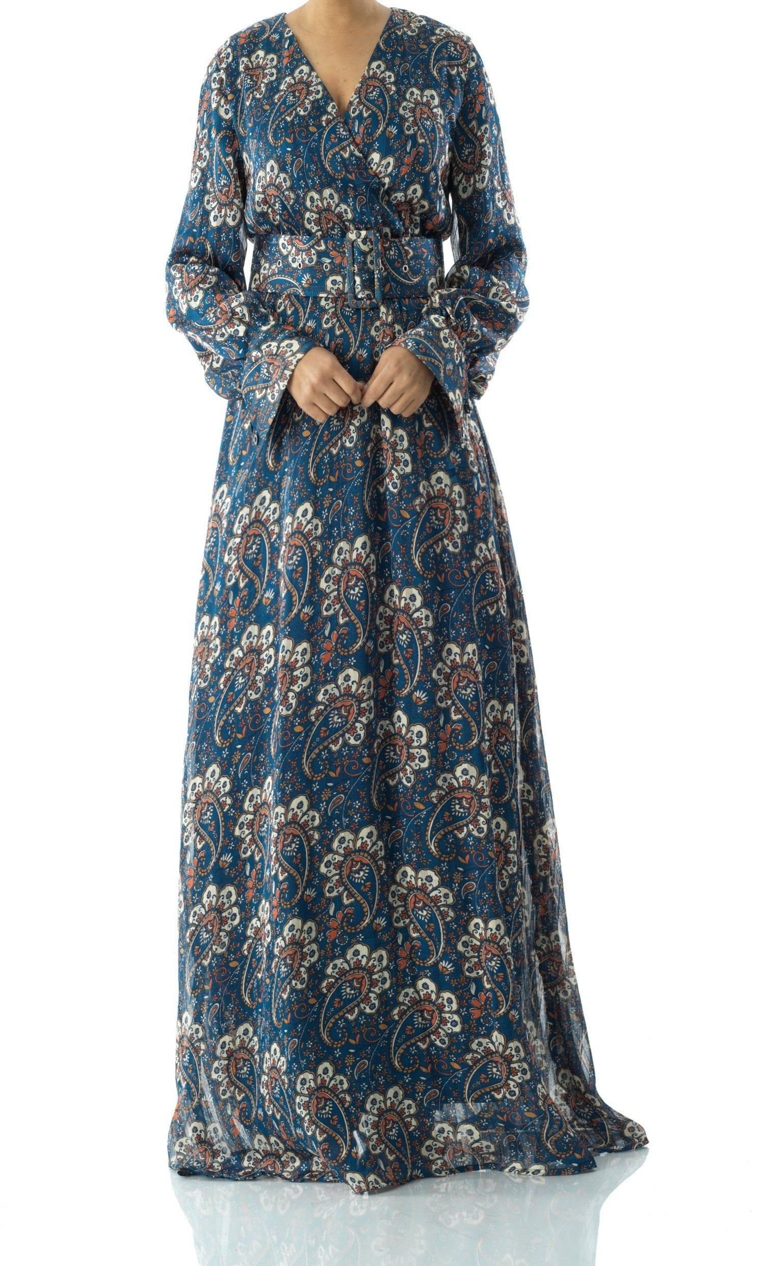 Pretty Paisley print v-neck chiffon maxi dress Kabayare