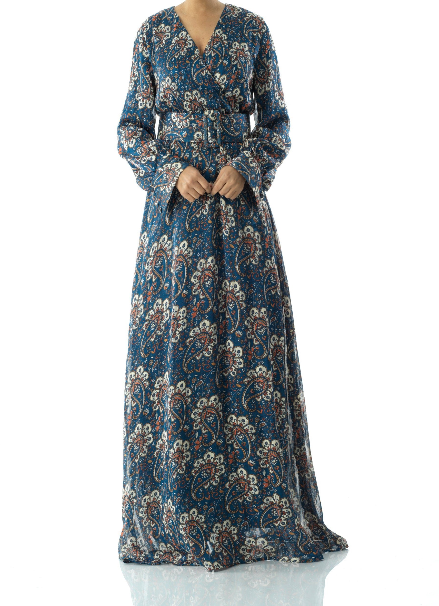 Pretty Paisley print v-neck chiffon maxi dress Kabayare