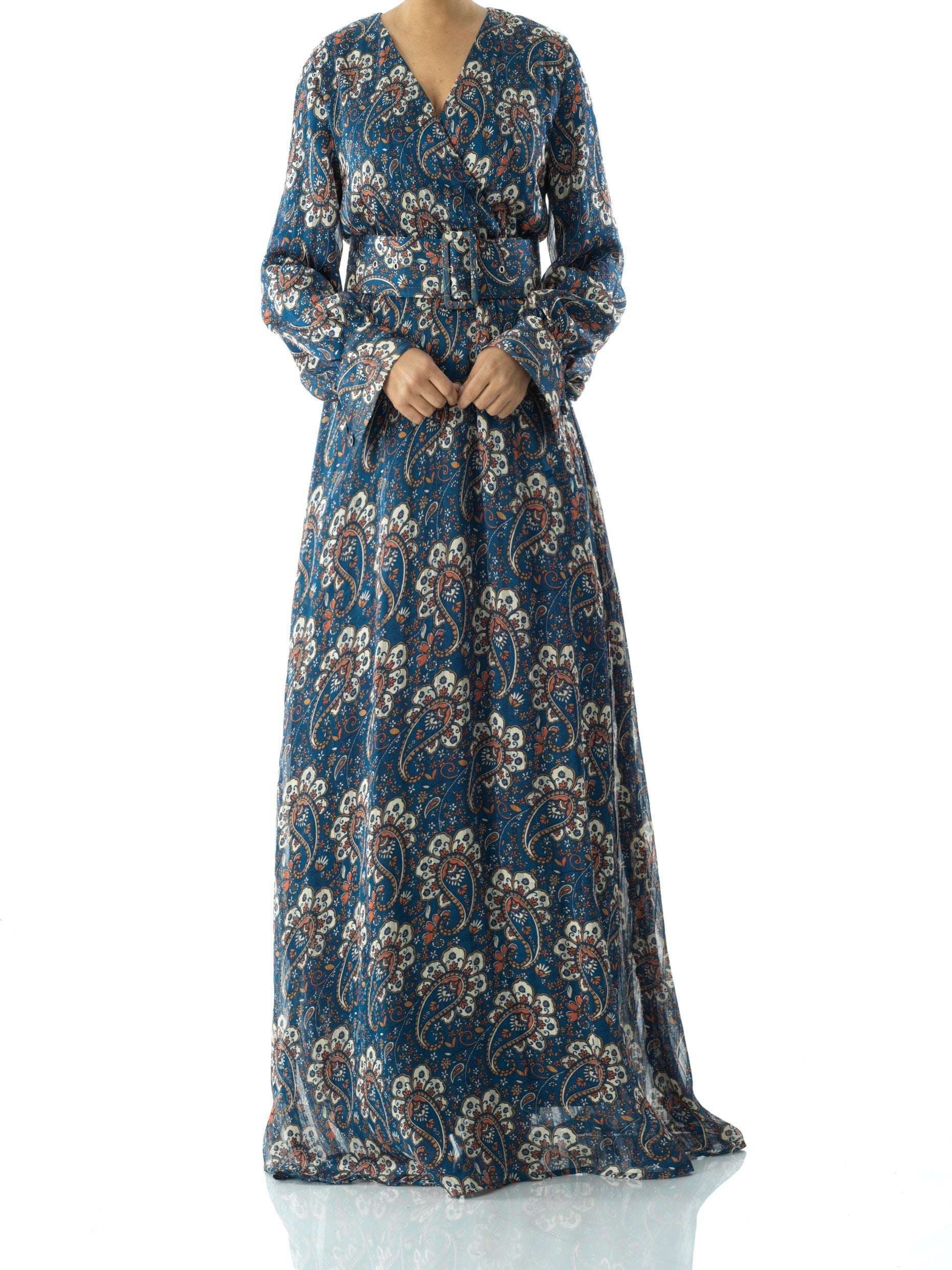 Pretty Paisley print v-neck chiffon maxi dress Kabayare