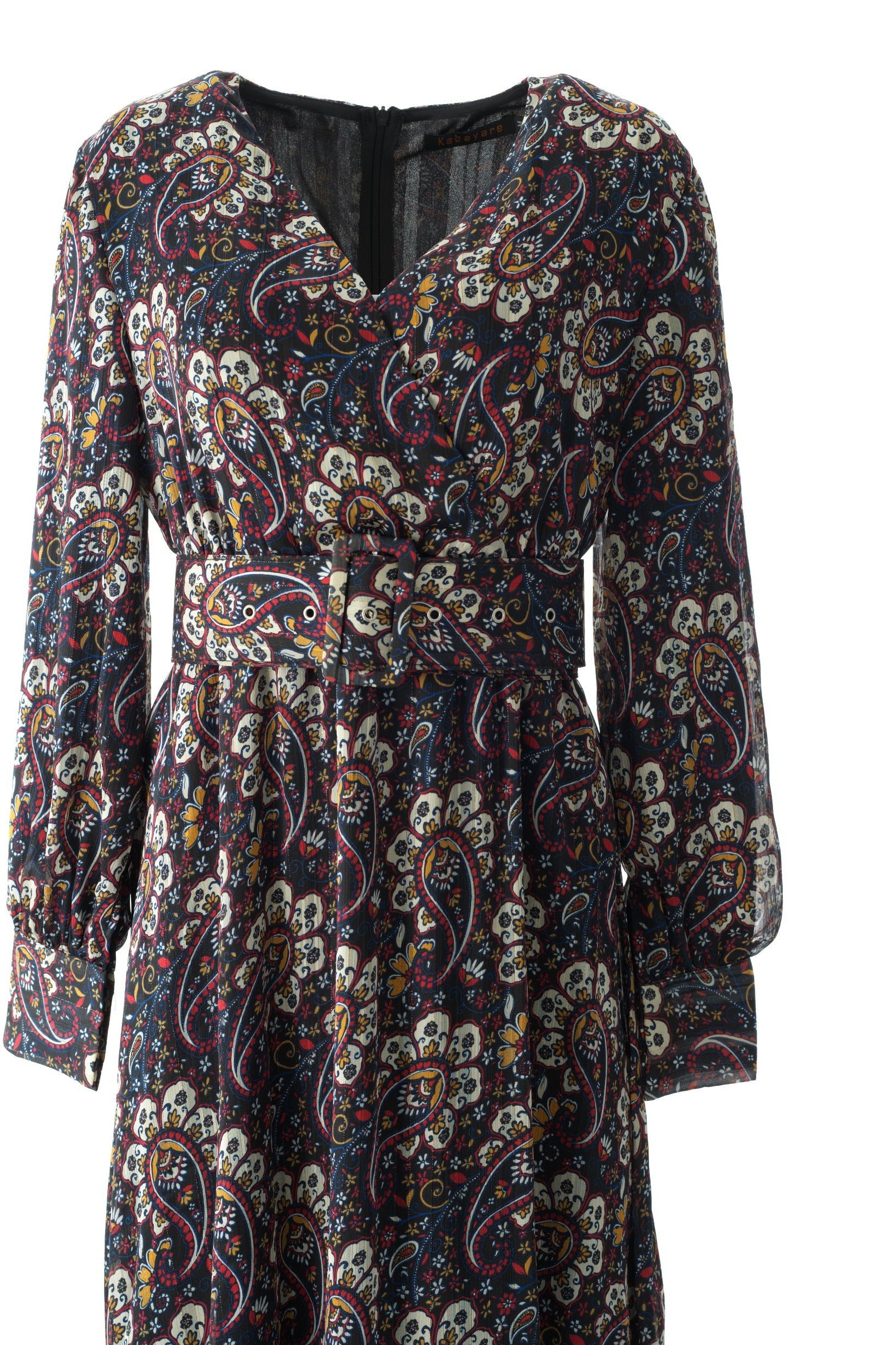 Pretty Paisley print v-neck chiffon maxi dress Kabayare