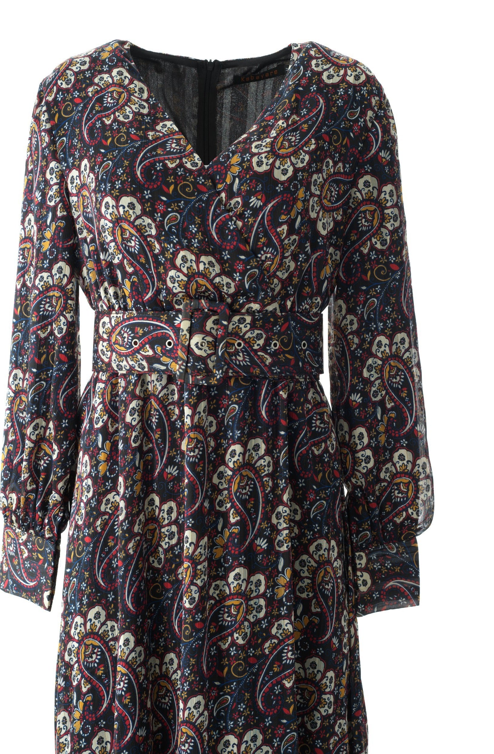 Pretty Paisley print v-neck chiffon maxi dress Kabayare