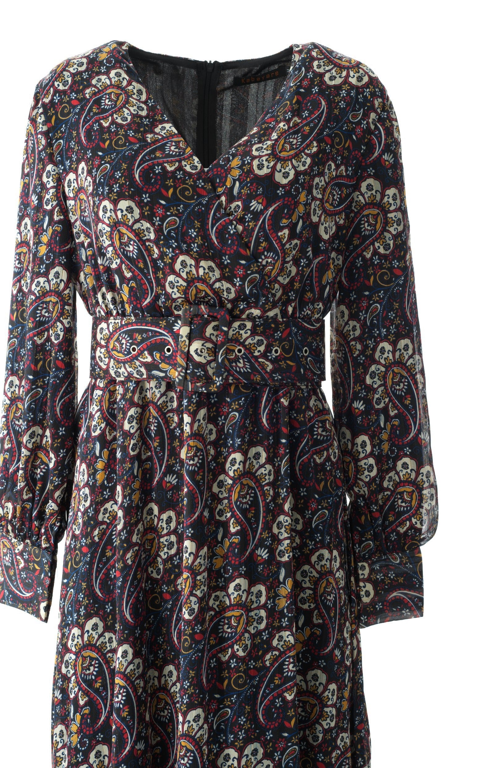 Pretty Paisley print v-neck chiffon maxi dress Kabayare