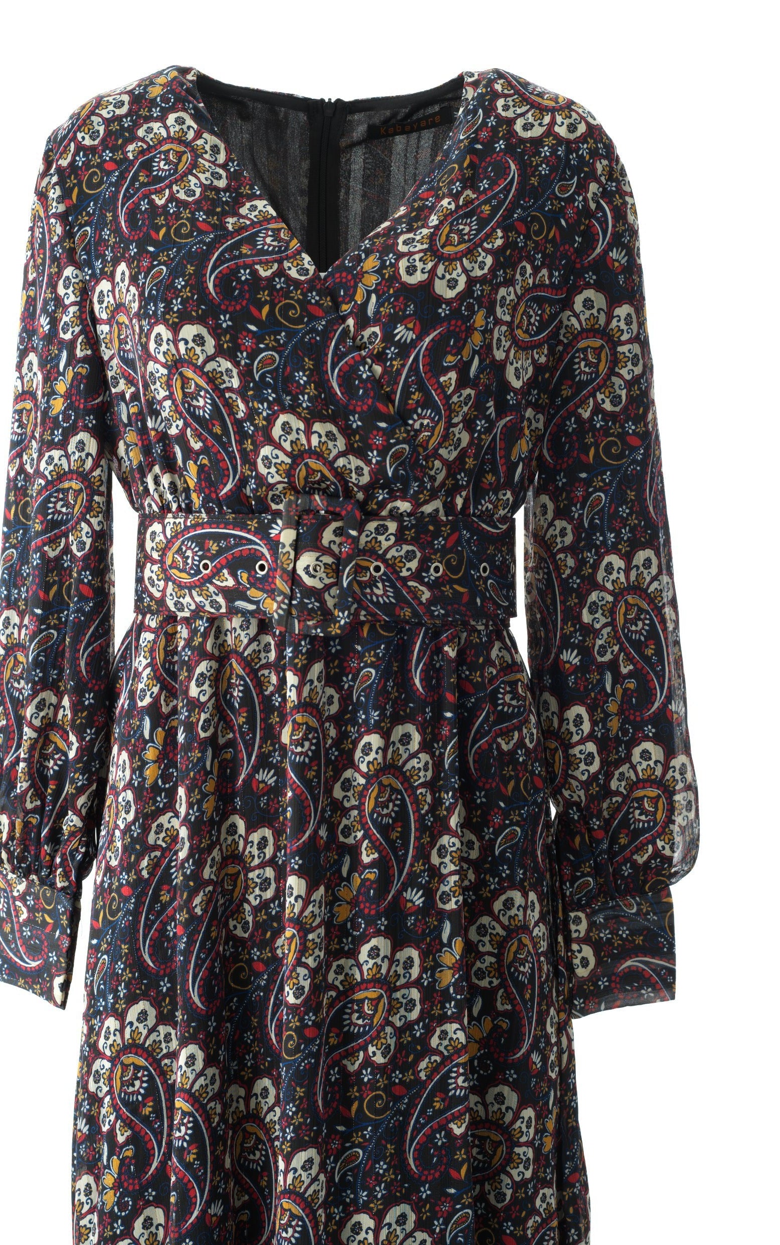 Pretty Paisley print v-neck chiffon maxi dress Kabayare