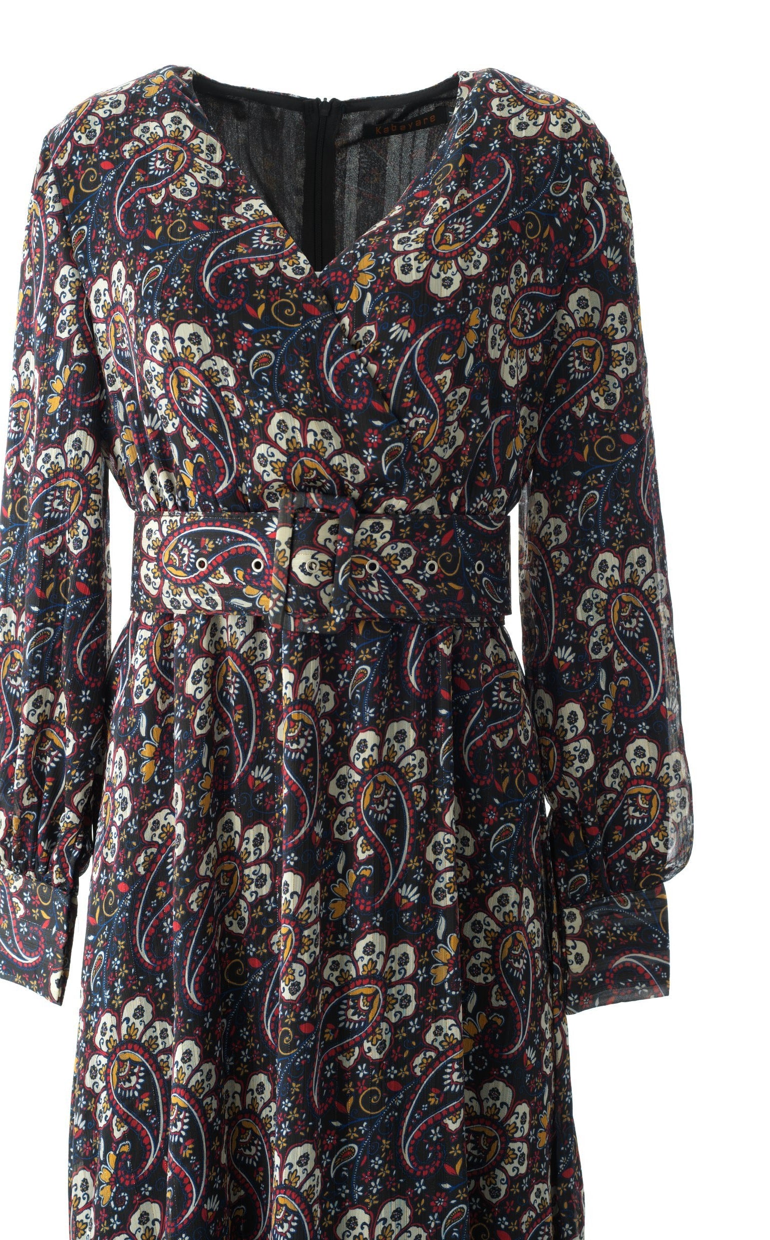 Pretty Paisley print v-neck chiffon maxi dress Kabayare