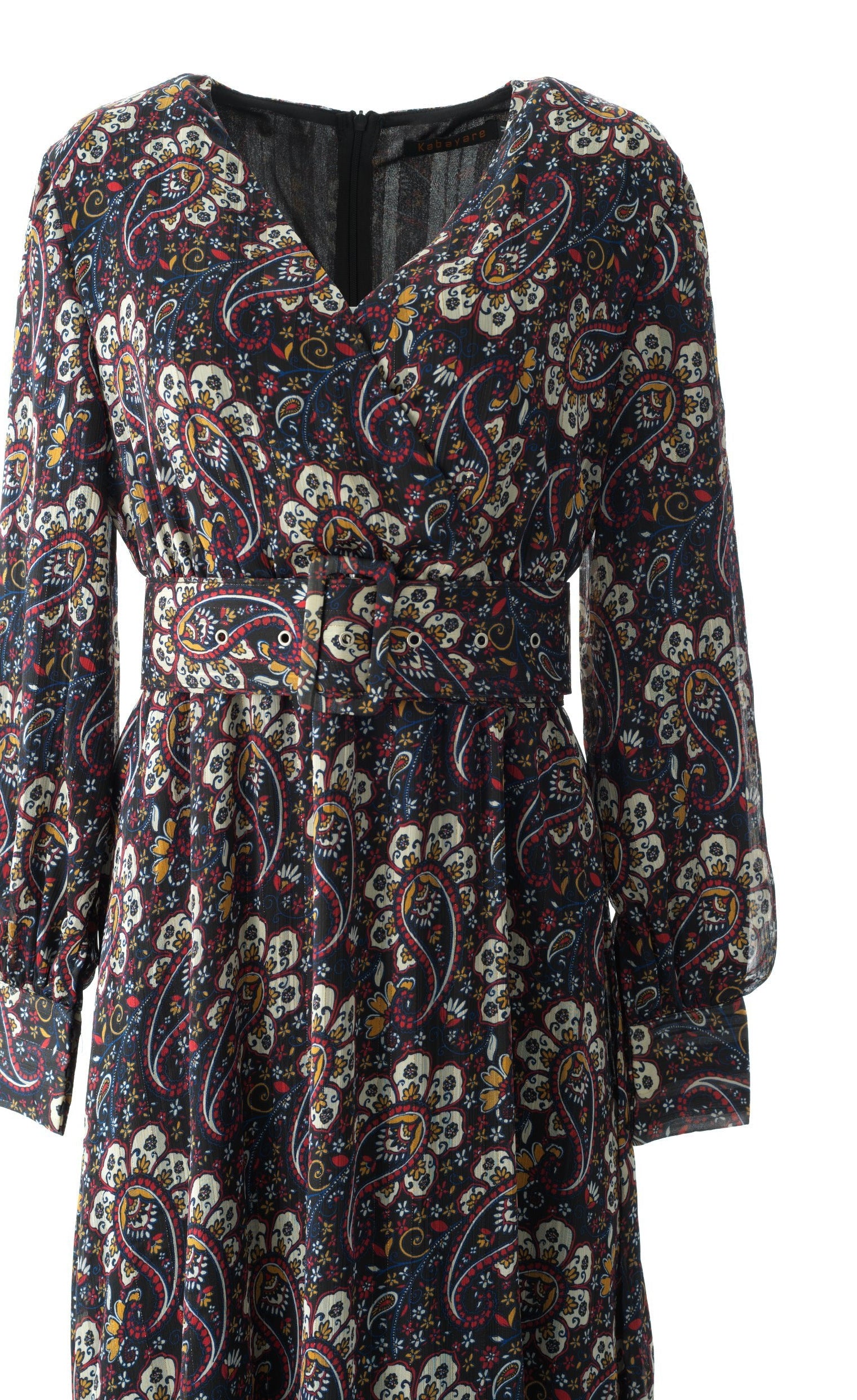 Pretty Paisley print v-neck chiffon maxi dress Kabayare