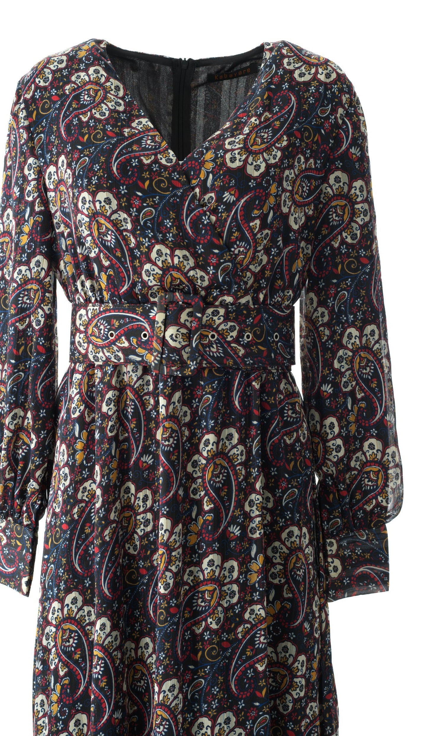 Pretty Paisley print v-neck chiffon maxi dress Kabayare