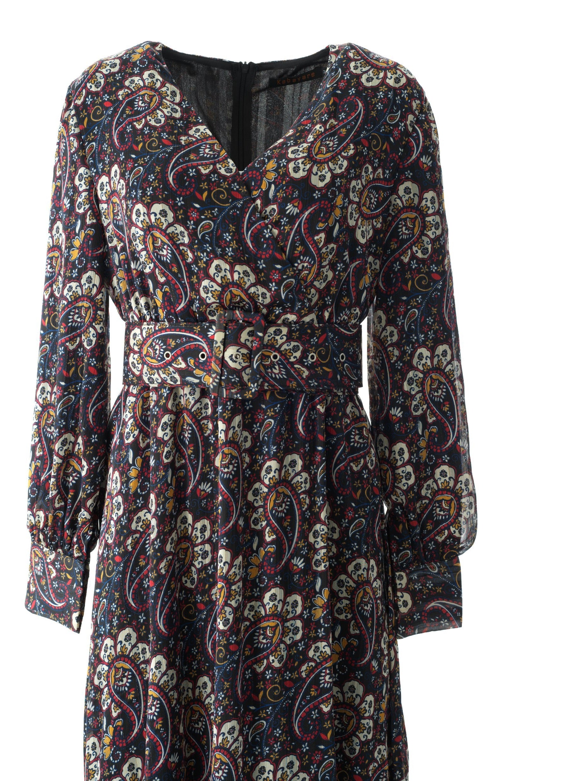 Pretty Paisley print v-neck chiffon maxi dress Kabayare