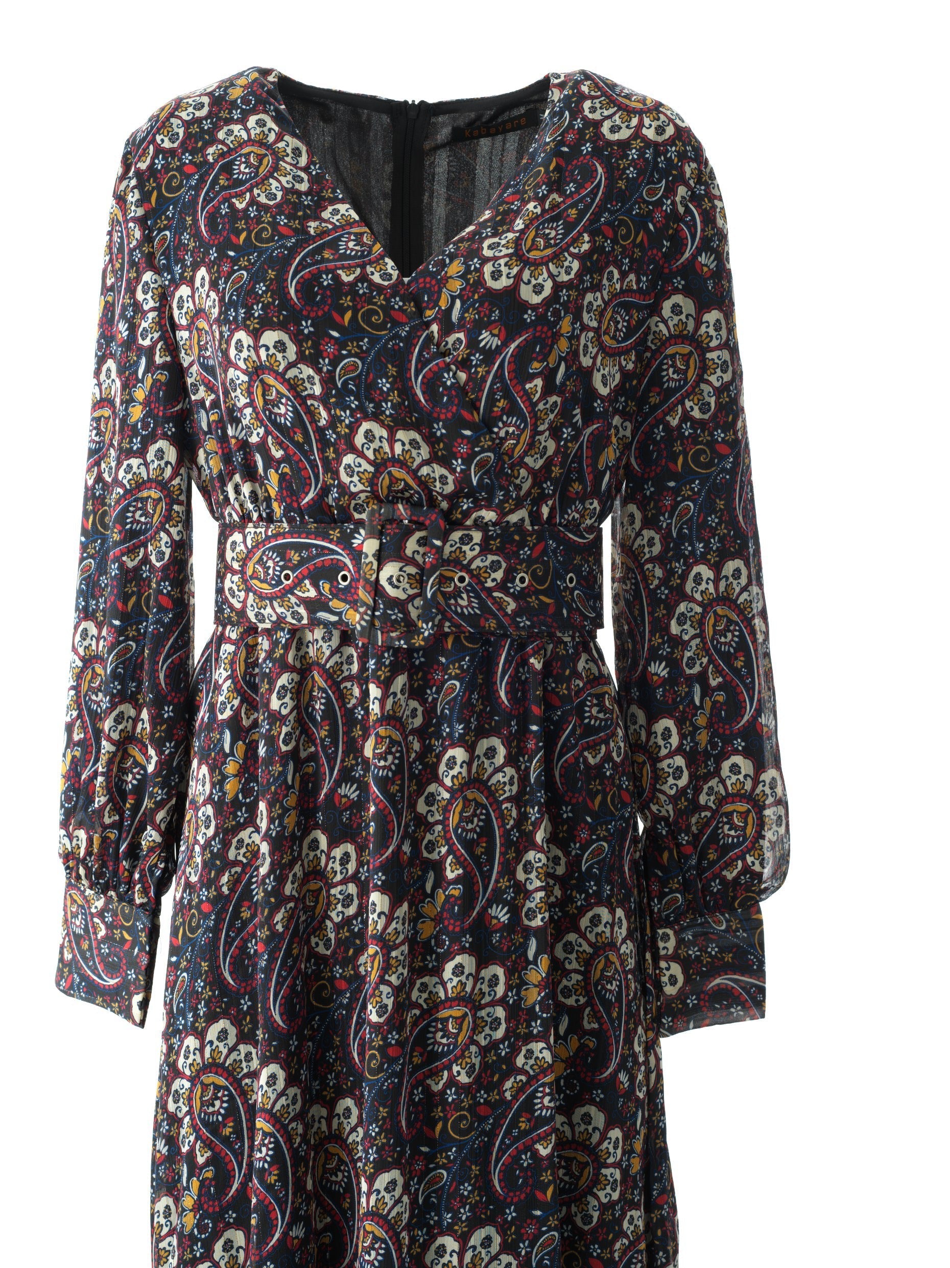 Pretty Paisley print v-neck chiffon maxi dress Kabayare