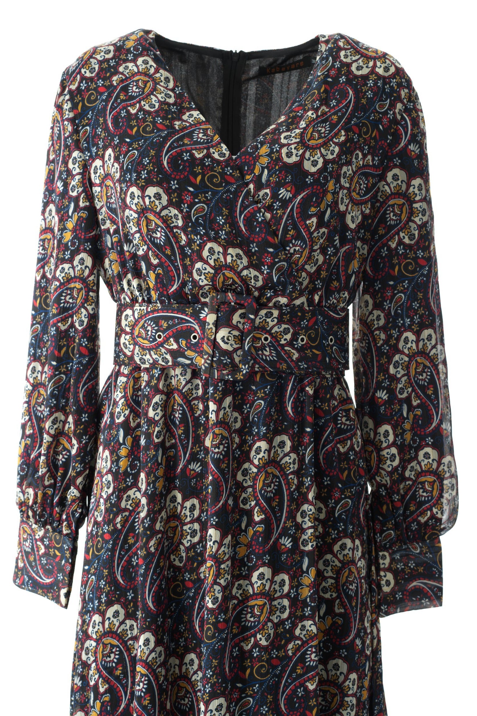 Pretty Paisley print v-neck chiffon maxi dress Kabayare