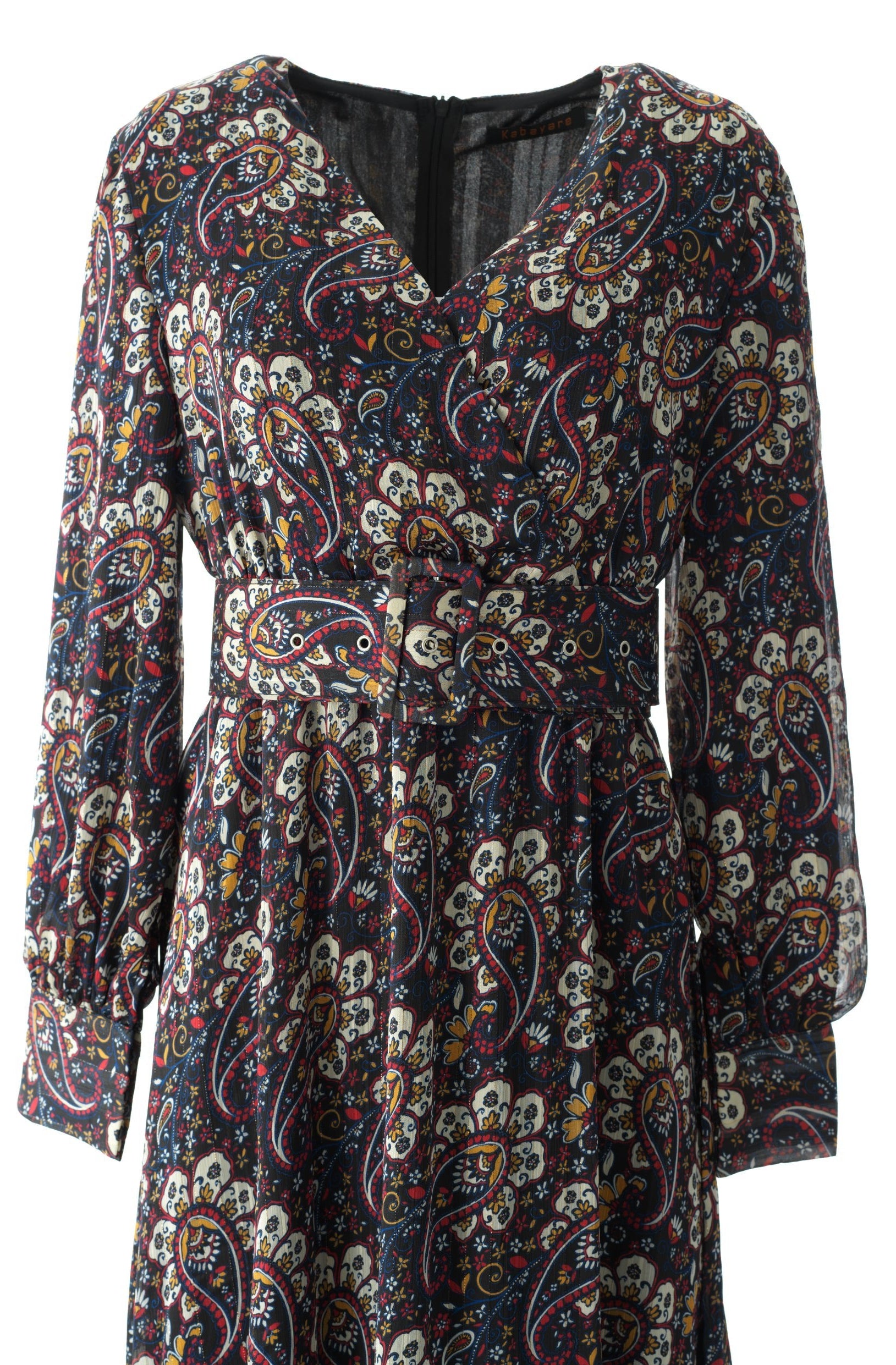 Pretty Paisley print v-neck chiffon maxi dress Kabayare