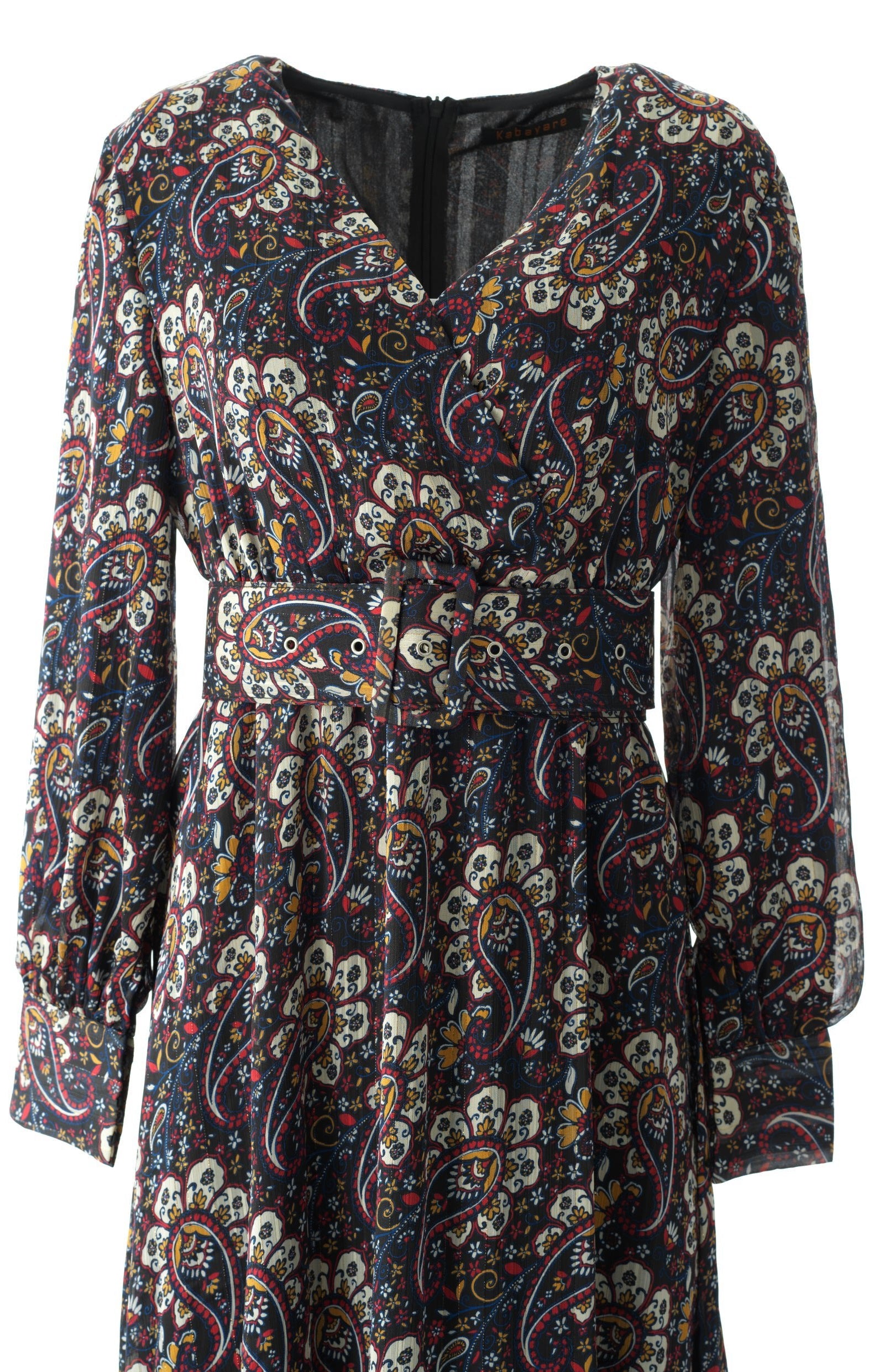 Pretty Paisley print v-neck chiffon maxi dress Kabayare