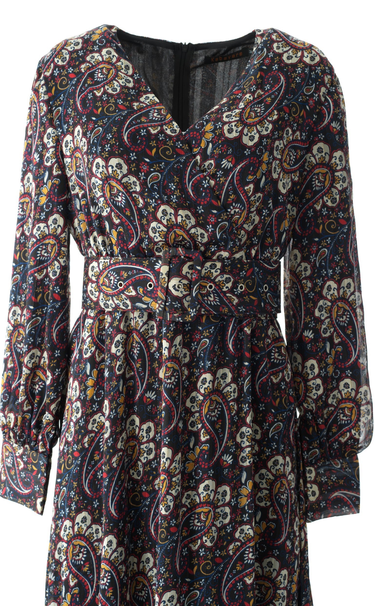 Pretty Paisley print v-neck chiffon maxi dress Kabayare